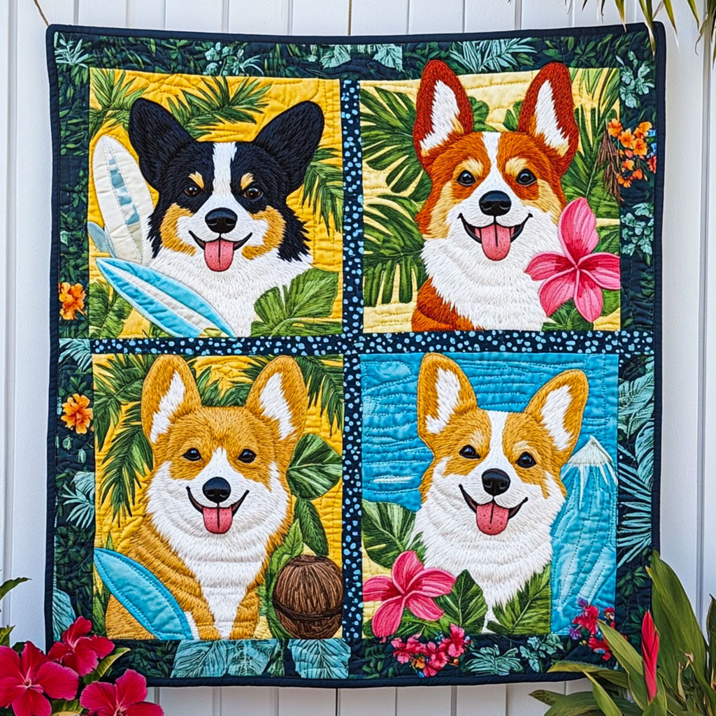 Corgi Luau Quilted Blanket 1776 2026 Merch Patriotic Gift Ideas - Tradiviet