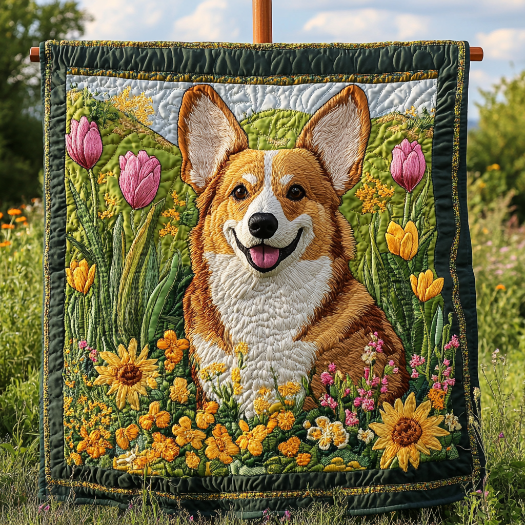 Corgi Meadow Bliss Quilted Blanket 4Th Of July Apparel Patriotic Gifts For Dad - Tradiviet