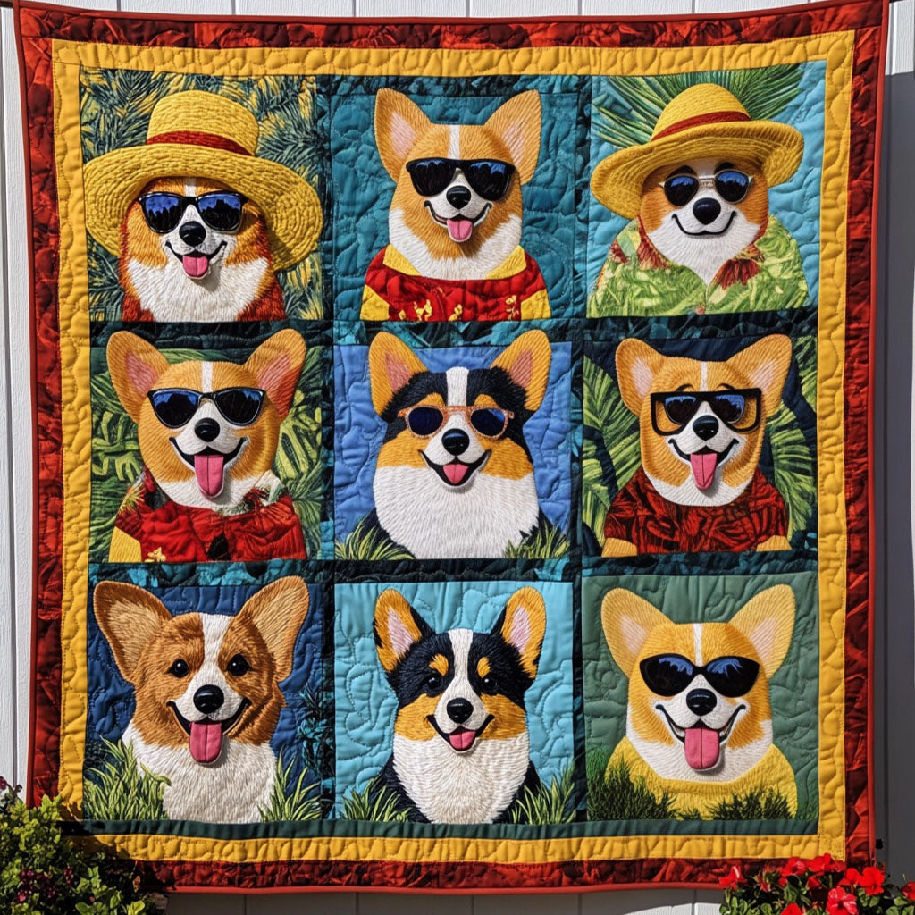 Corgi Palms Quilted Blanket 4Th Of July Present Gifts For A Patriotic Person - Tradiviet