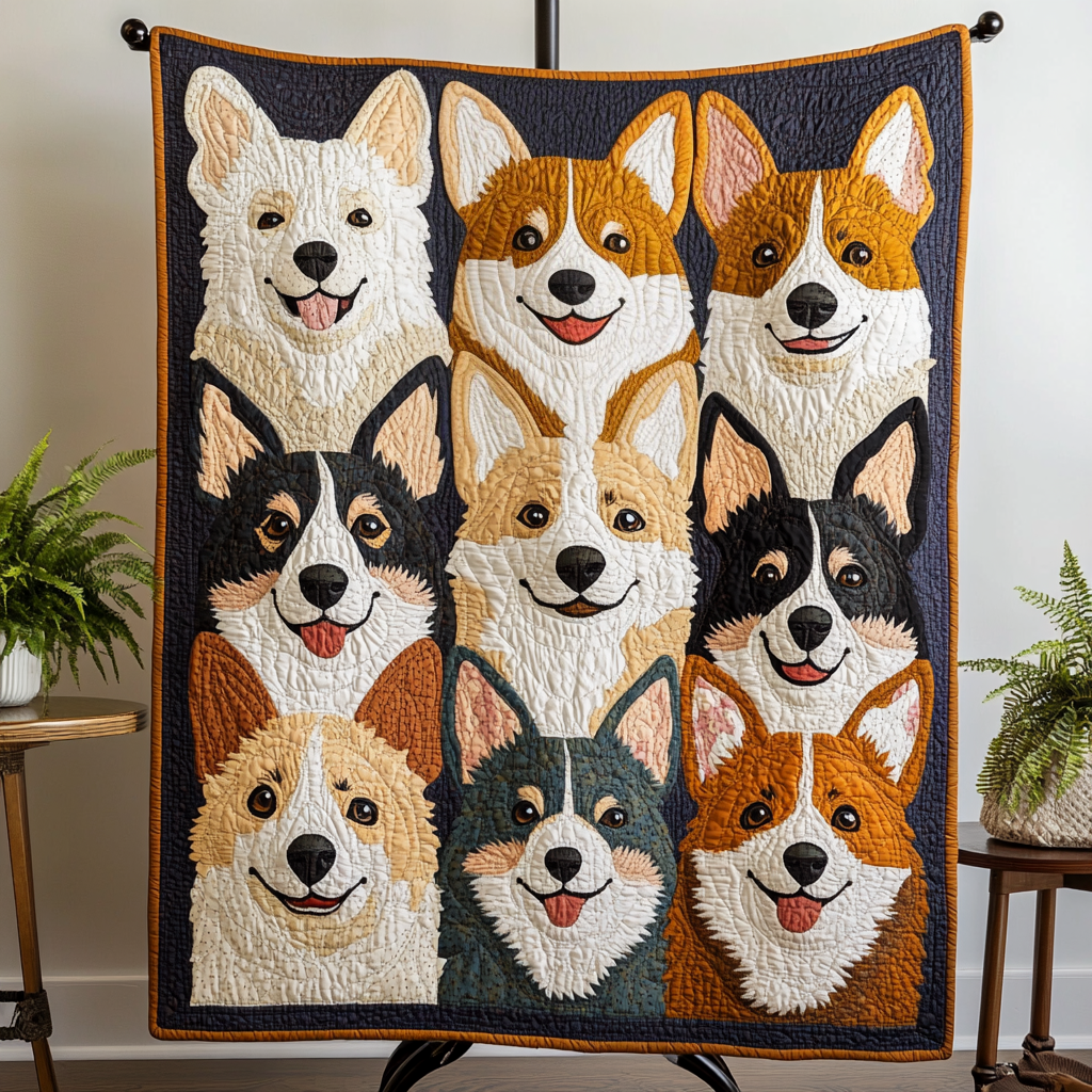Corgi Rows Quilted Blanket America's Birthday Patriotic Themed Gifts - Tradiviet