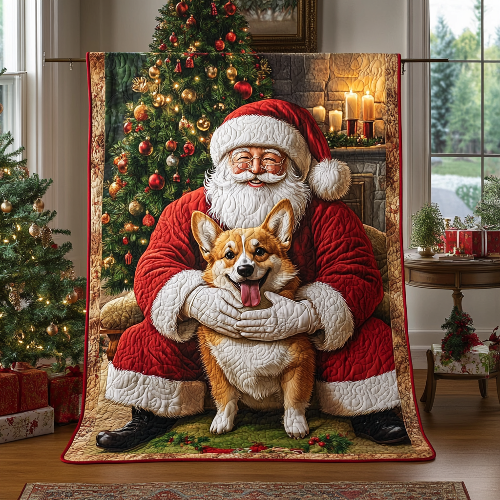 Corgi Sparkle Christmas Quilted Blanket Cute Fourth Of July Gift For Veteran Dad - Tradiviet