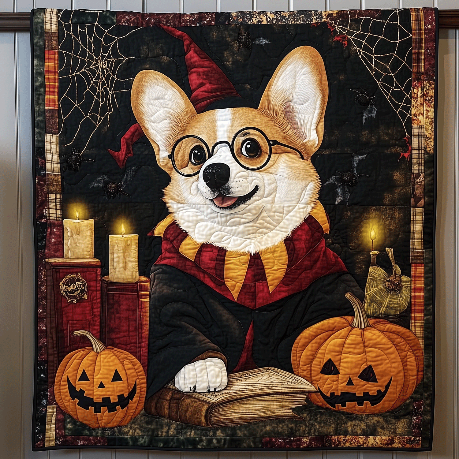 Corgi Spooky Spell Quilted Blanket In God We Trust Gift For Mom - Tradiviet