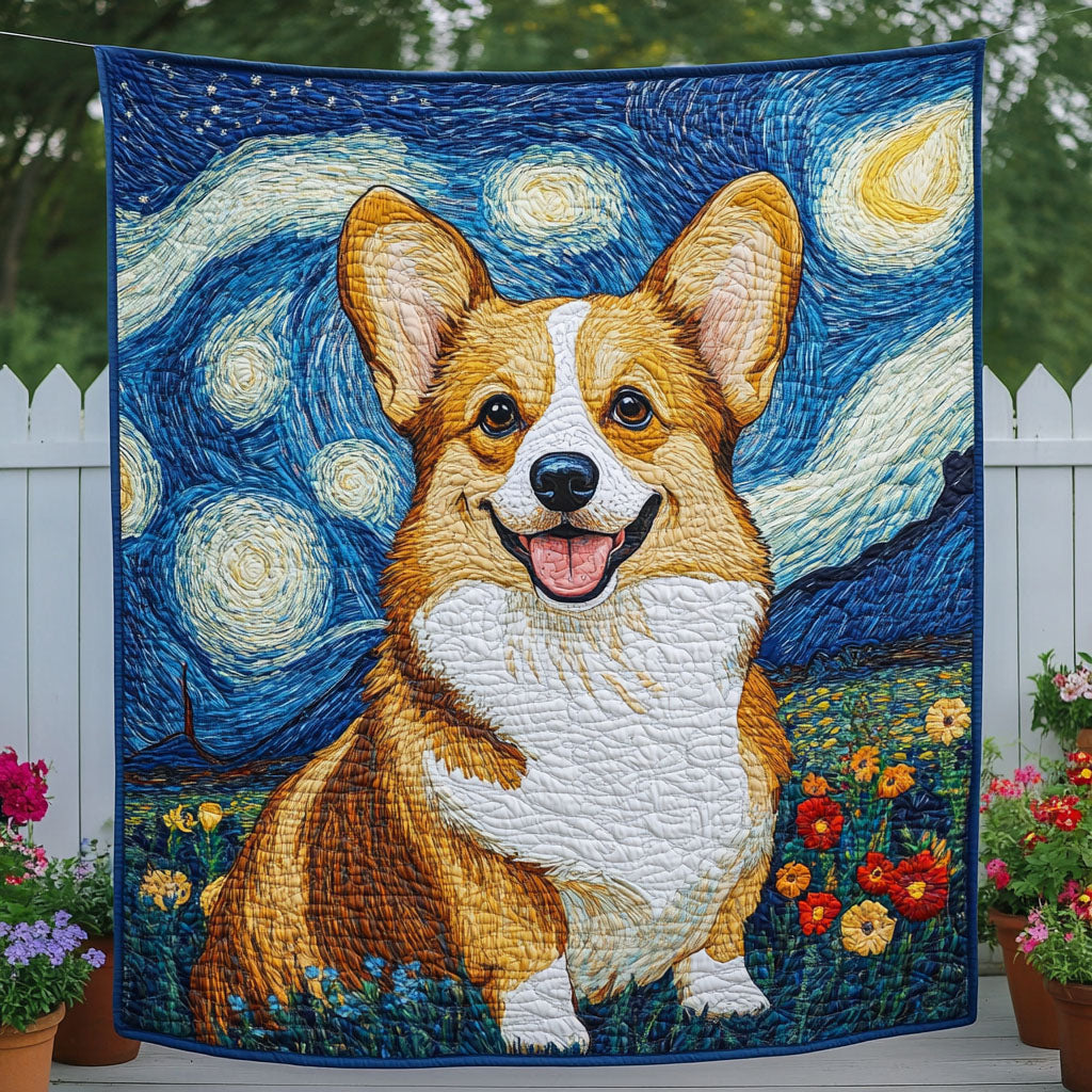 Corgi Starry Night Quilted Blanket Independence Day Gift For Dad - Tradiviet