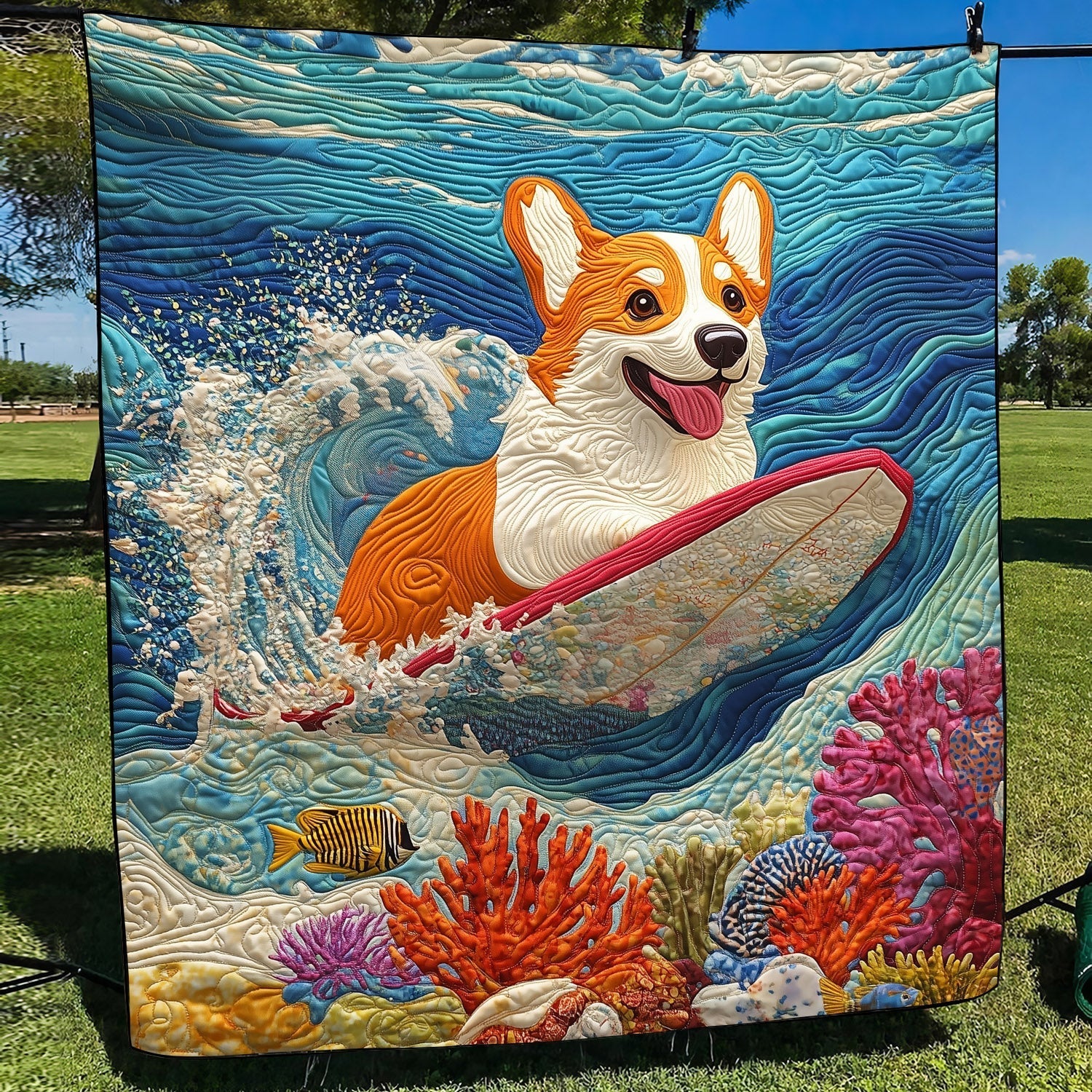 Corgi Waves Quilted Blanket Semiquincentennial Gift For Daughter - Tradiviet