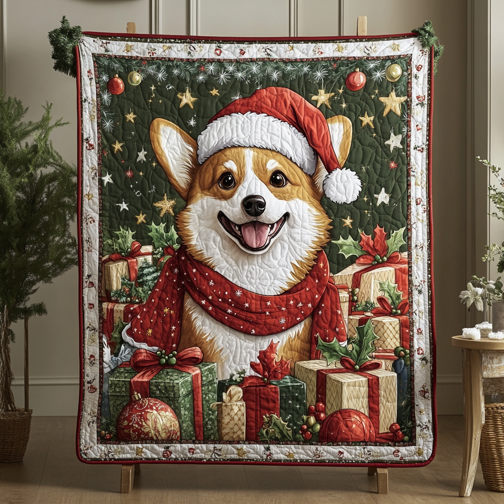 Corgi Wishes Christmas Quilted Blanket USA 250 Years Of Freedom Gift For Aunt - Tradiviet