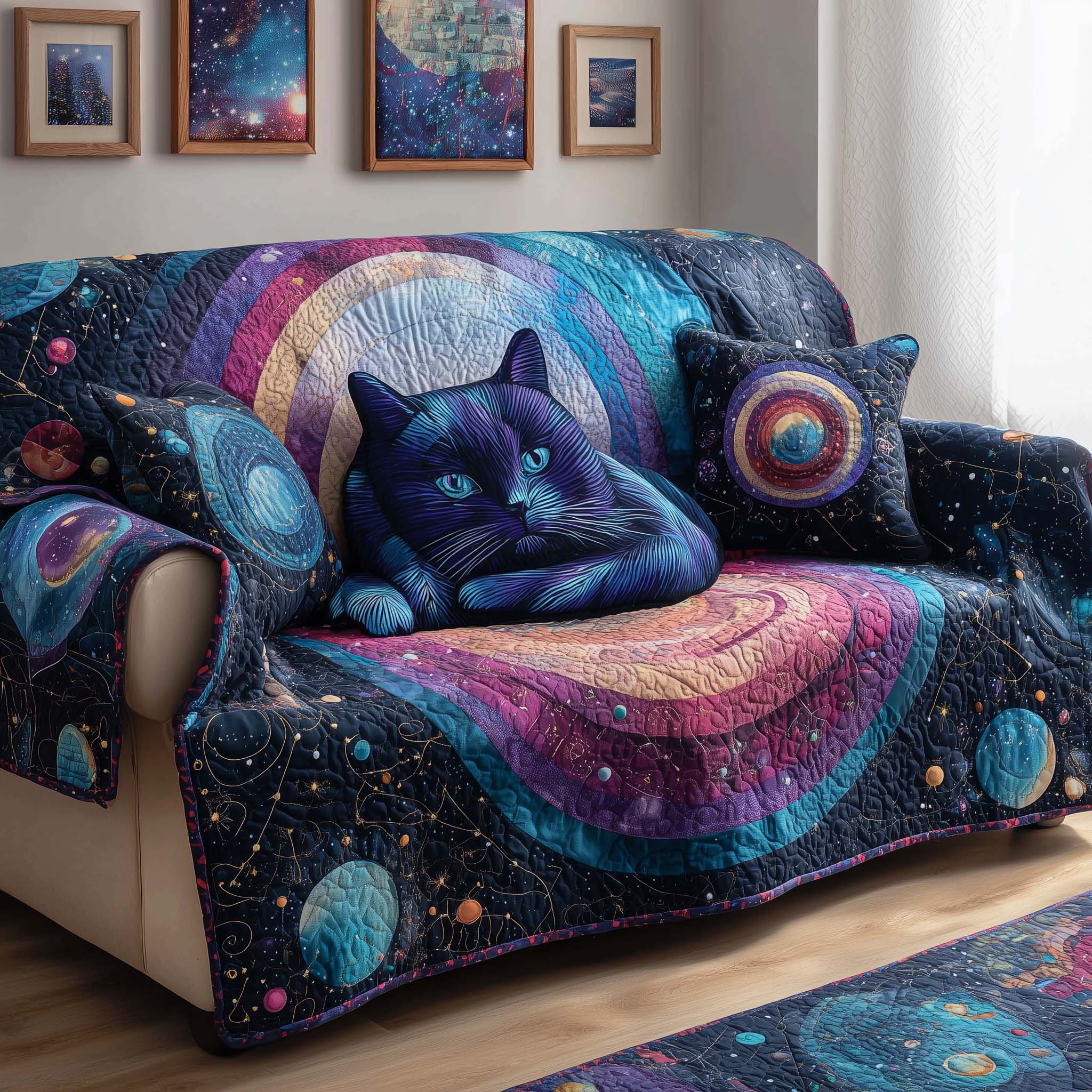 Cosmic Cat Quilted Sofa Cover Cat Home Couch Cover Presents For New Home - Tradiviet