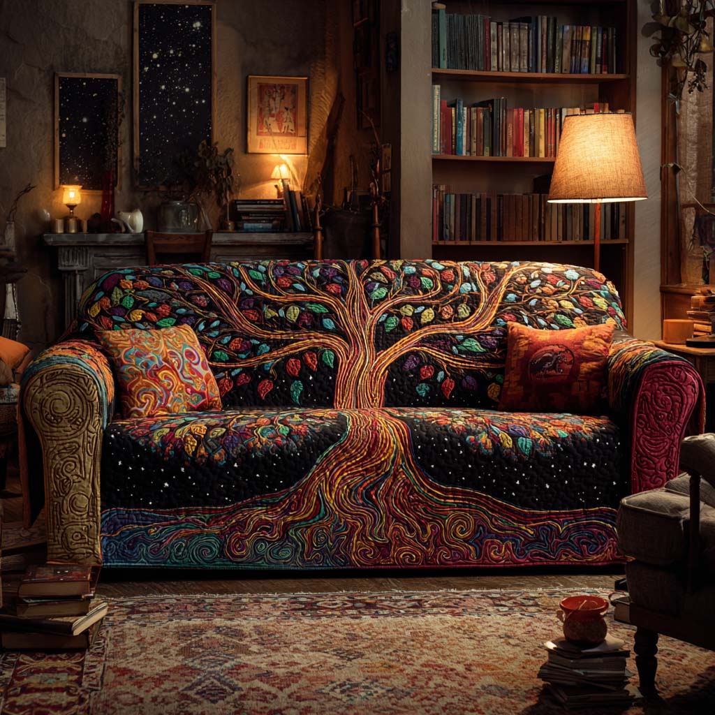 Cosmic Forest Night Quilted Sofa Cover Room Room Decor Gifts For House Lovers - Tradiviet