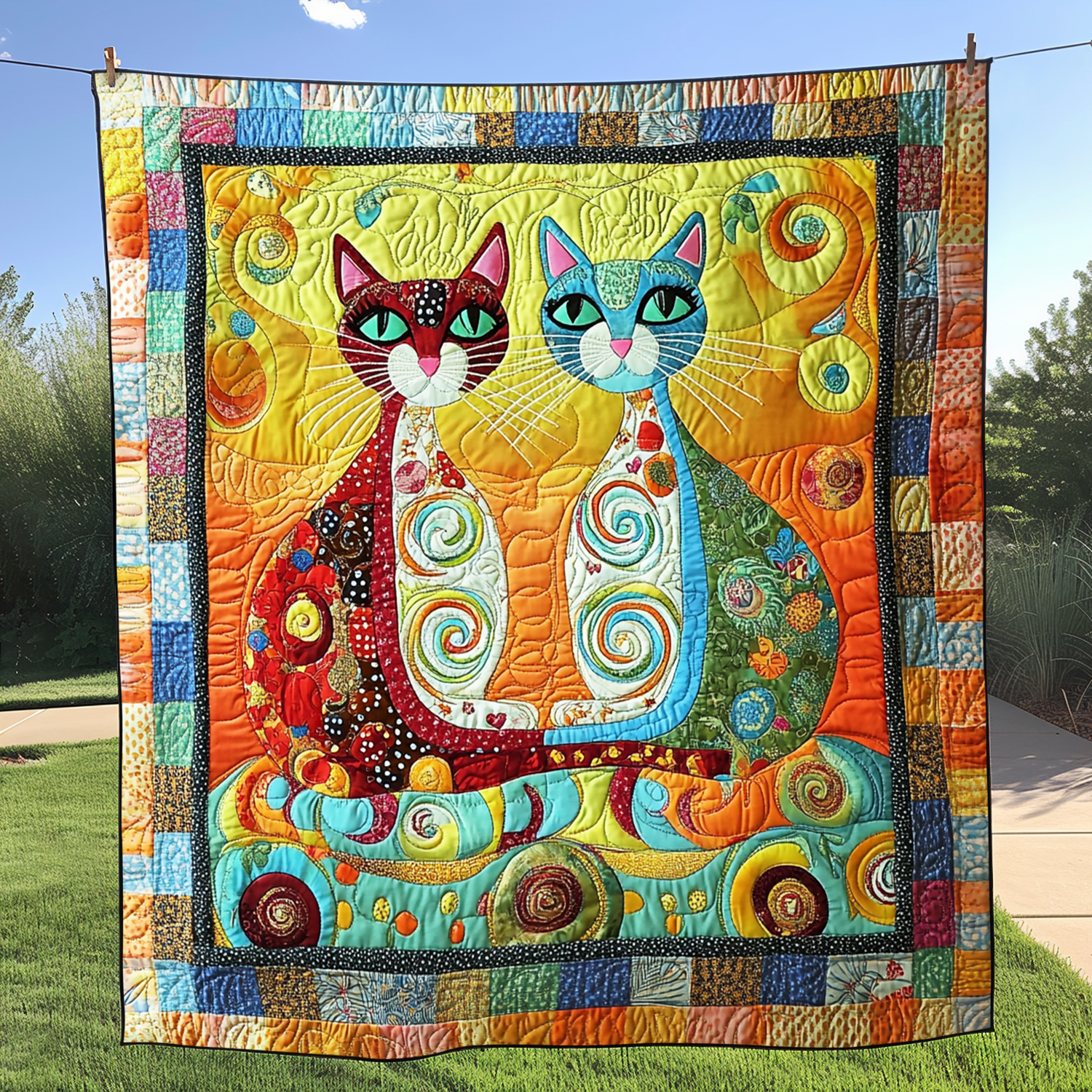 Cosmic Paws Quilted Blanket Celebrating USA 250 Gift For Parents - Tradiviet