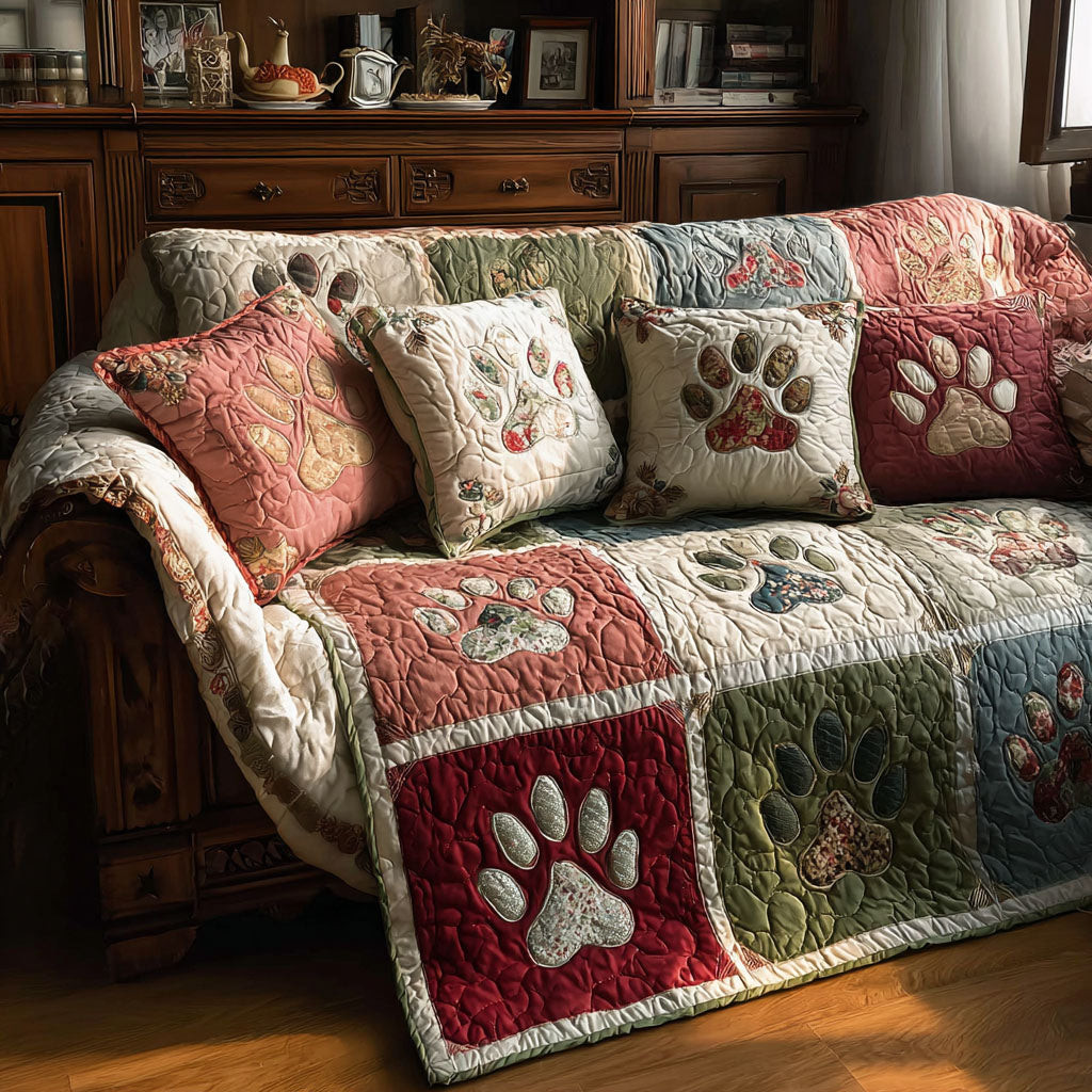 Cottage Paw Quilted Sofa Cover Sofa Protector Gift For Dog Lovers Owners - Tradiviet