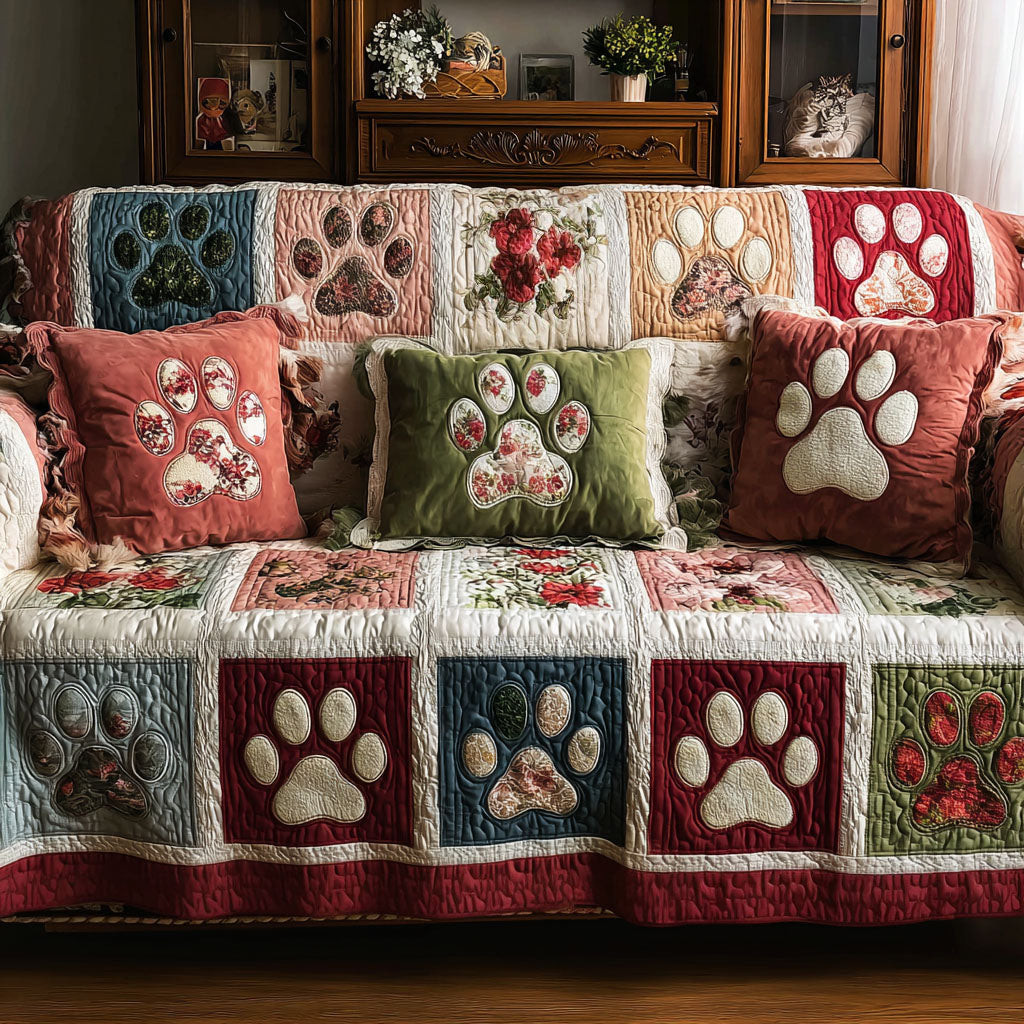Cottage Rose Paws Quilted Sofa Cover Cool Sofa Slipcovers Dog Dad Fathers Day Gifts - Tradiviet