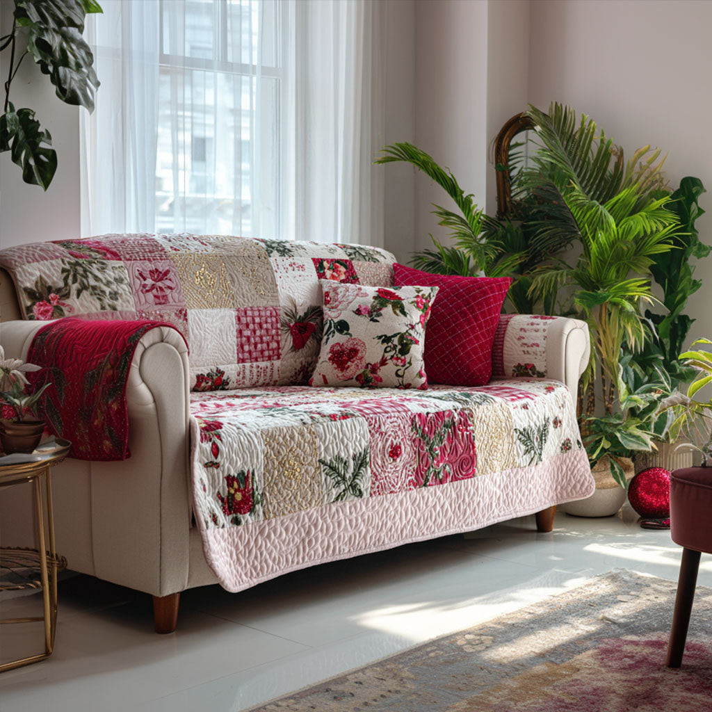Country Bloom Haven Quilted Sofa Cover Holiday Couch Covers Family Xmas Gift Ideas - Tradiviet