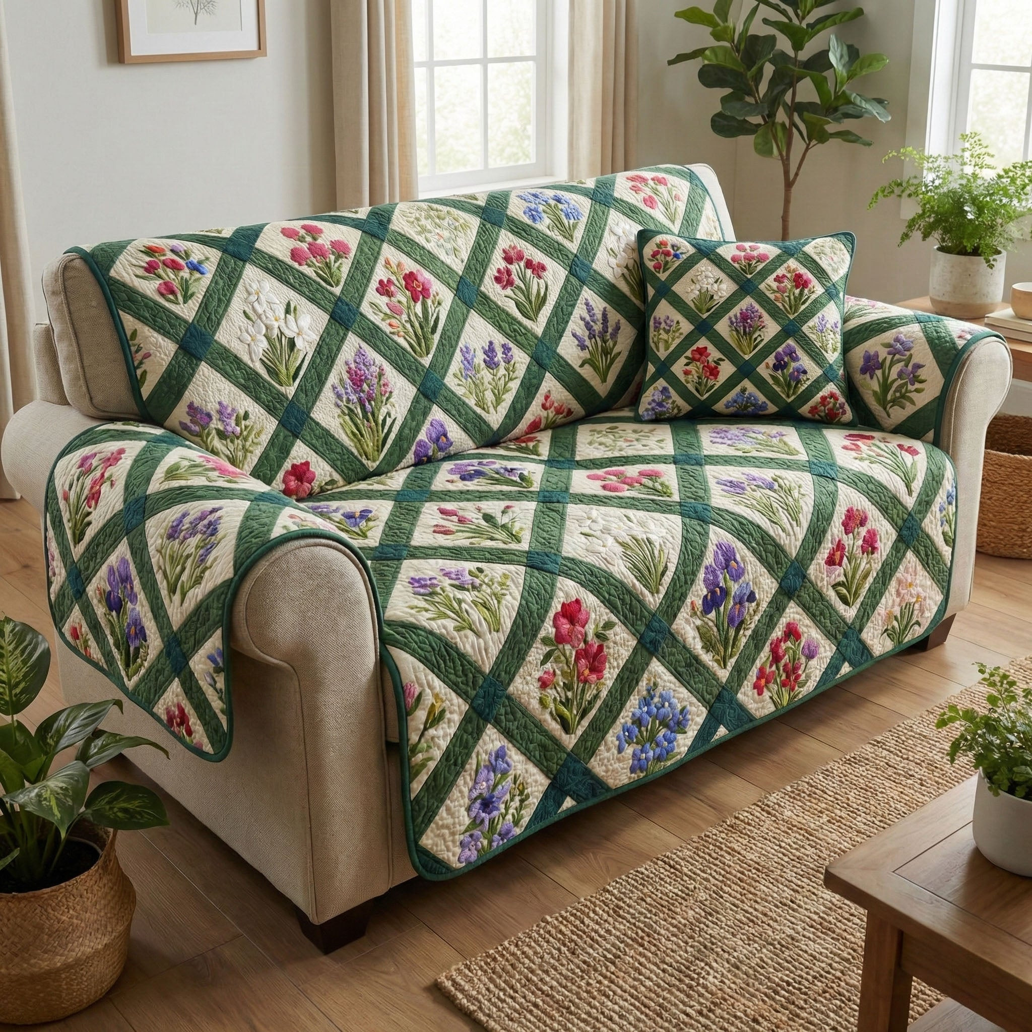 Country Bloom Quilted Sofa Cover Best Sectional Couch Covers Great Gifts For Mom - Tradiviet