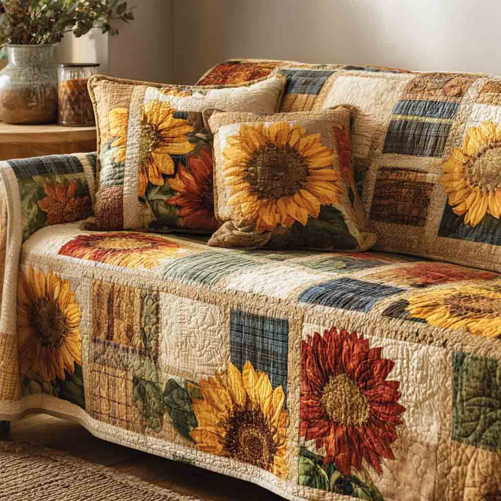 Country Bloom Quilted Sofa Cover Best Slip Covers For Furniture Sunflower Items For Gifts - Tradiviet
