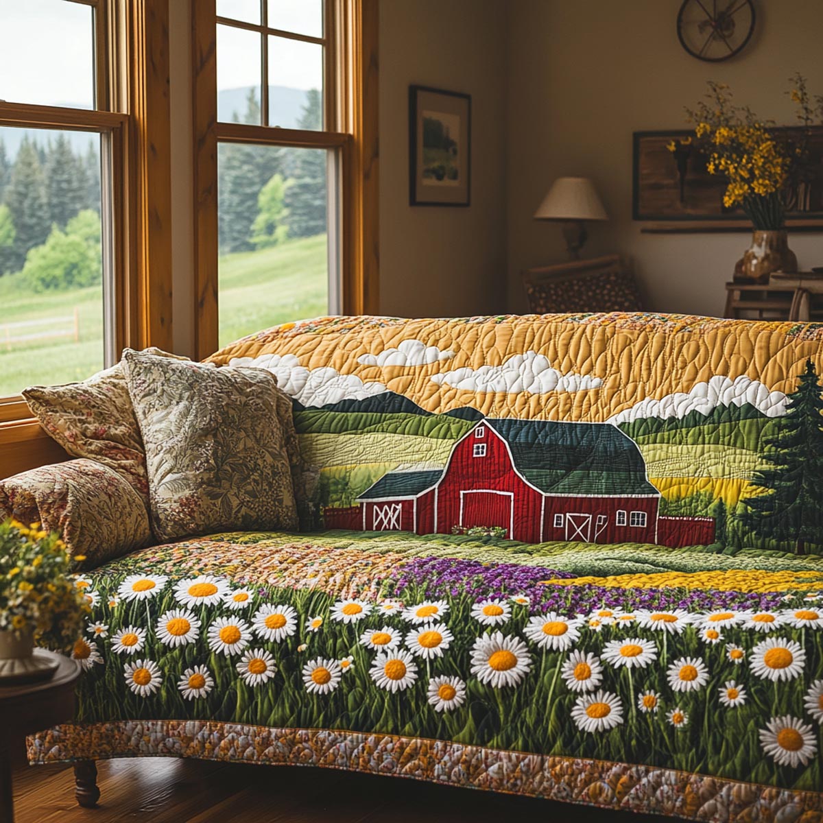 Country Bloom Quilted Sofa Cover Furniture Slipcovers For Sofas Christmas Gifts For The Farmer - Tradiviet