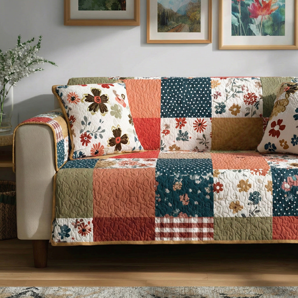 Country Blooms Quilted Sofa Cover Rustic Home Room Decor Gifts For House Lovers - Tradiviet
