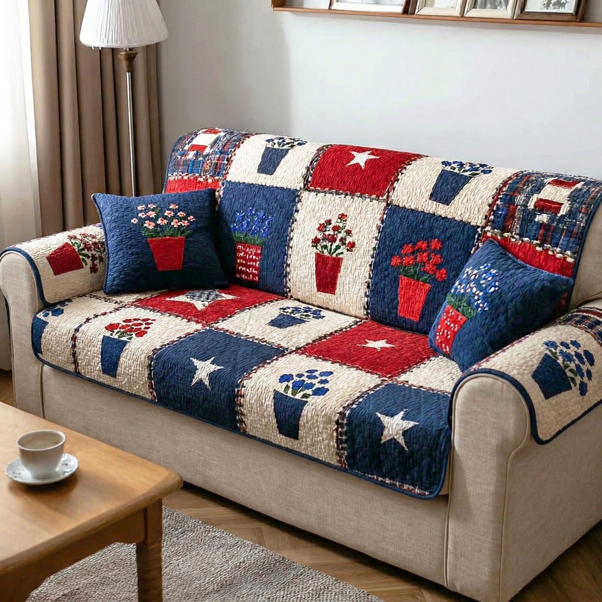 Country Blossom Quilted Sofa Cover Interior Room Decor Best Home Decor Gifts - Tradiviet