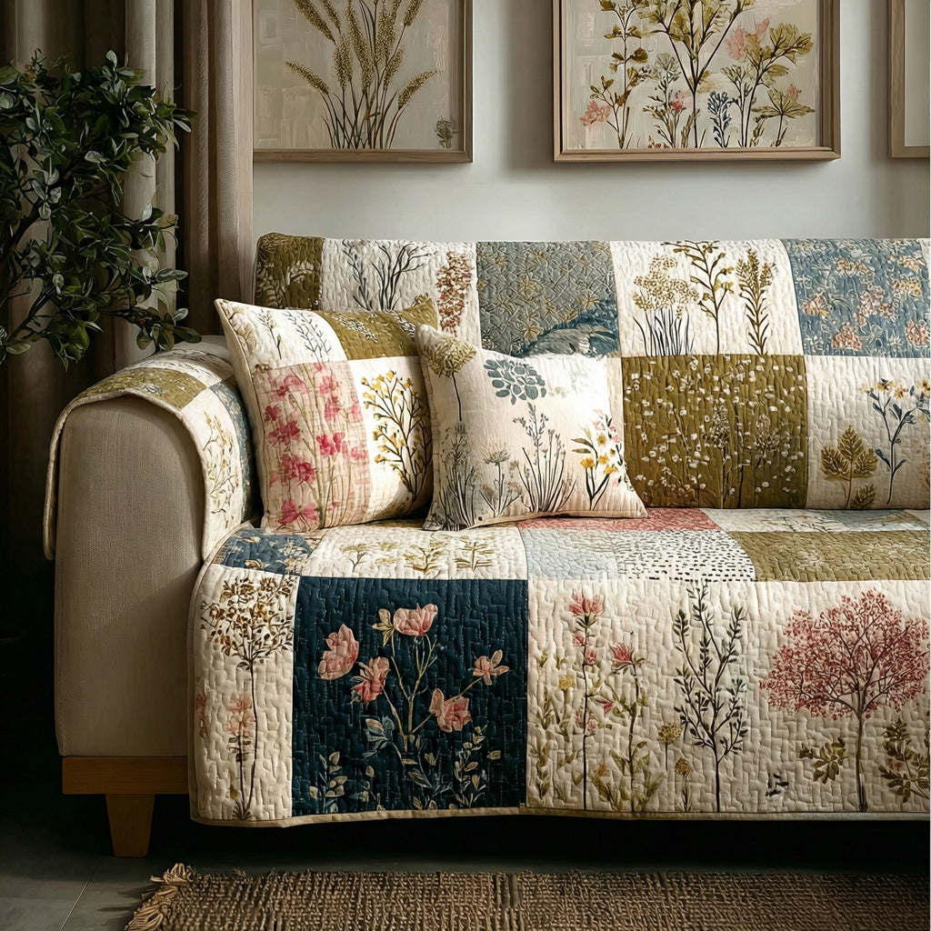 Country Blossom Quilted Sofa Cover Modern Home Room Decor Cozy Housewarming Gift Ideas - Tradiviet