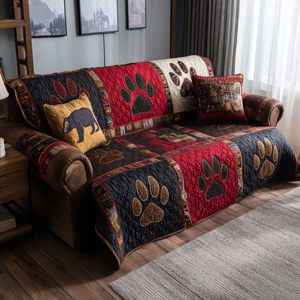 Country Cabin Paws Quilted Sofa Cover Cute Room Decor Perfect Housewarming Gift Ideas - Tradiviet