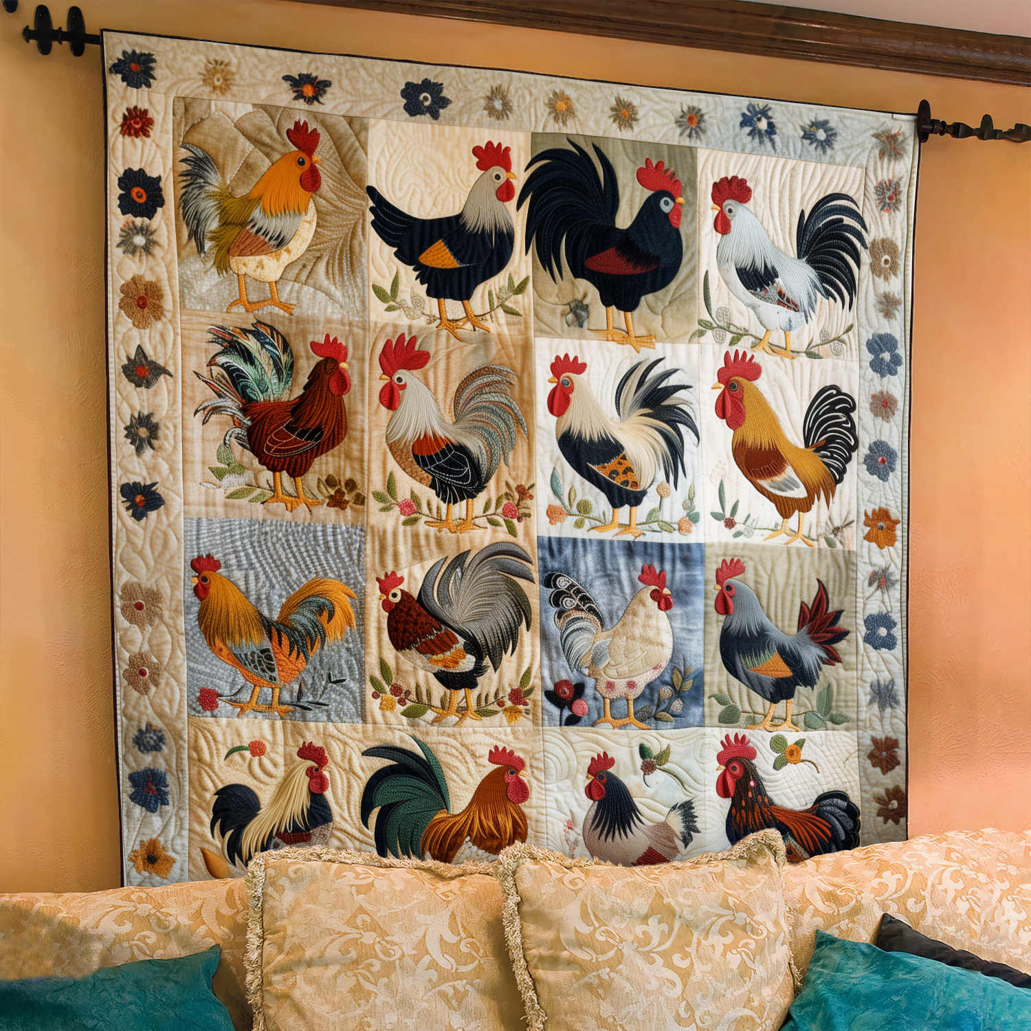 Country Charm Chicken Quilted Blanket Holiday Decorations Gift For Bedroom Decor - Tradiviet