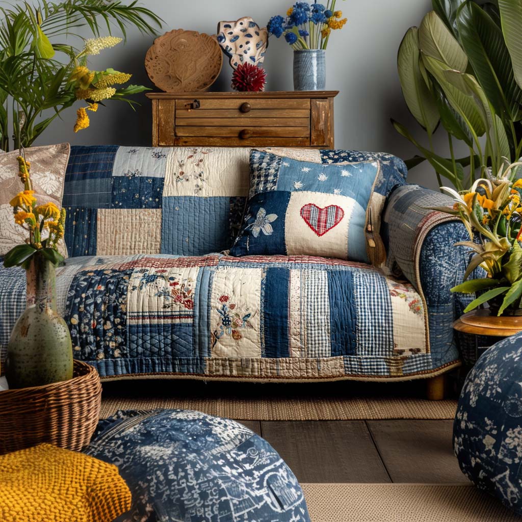 Country Charm Quilted Sofa Cover Holiday Home Room Decor Room Gift For Her - Tradiviet
