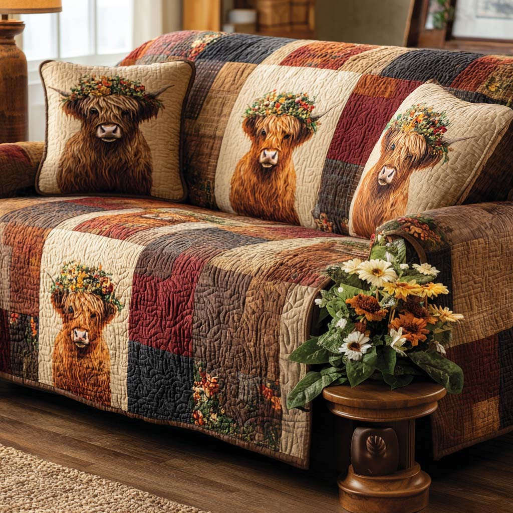 Country Comfort Quilted Sofa Cover Living Room Decorations Cute Cow Themed Gifts - Tradiviet
