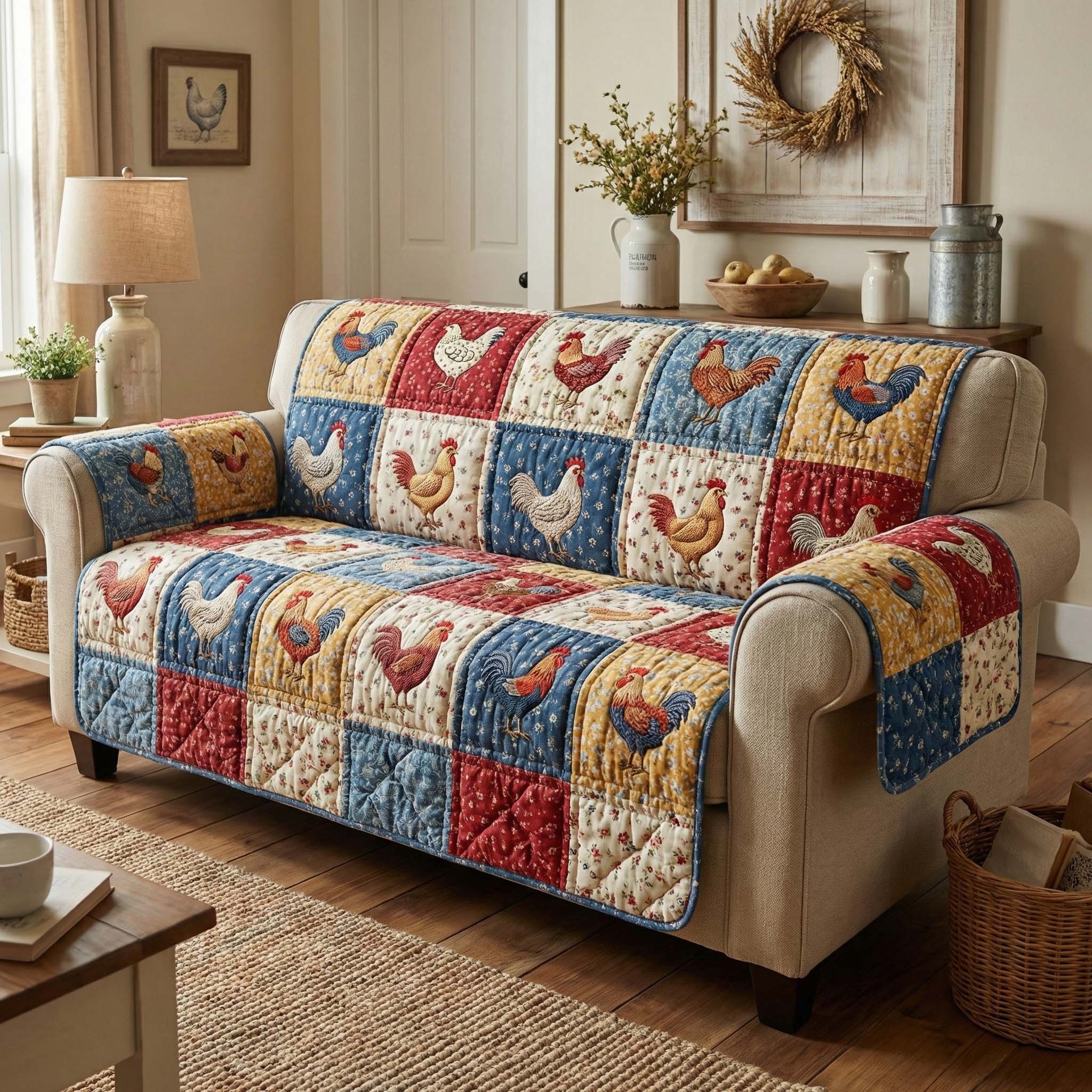 Country Coop Quilted Sofa Cover Farmhouse Home Couch Cover Great Housewarming Gift Ideas - Tradiviet