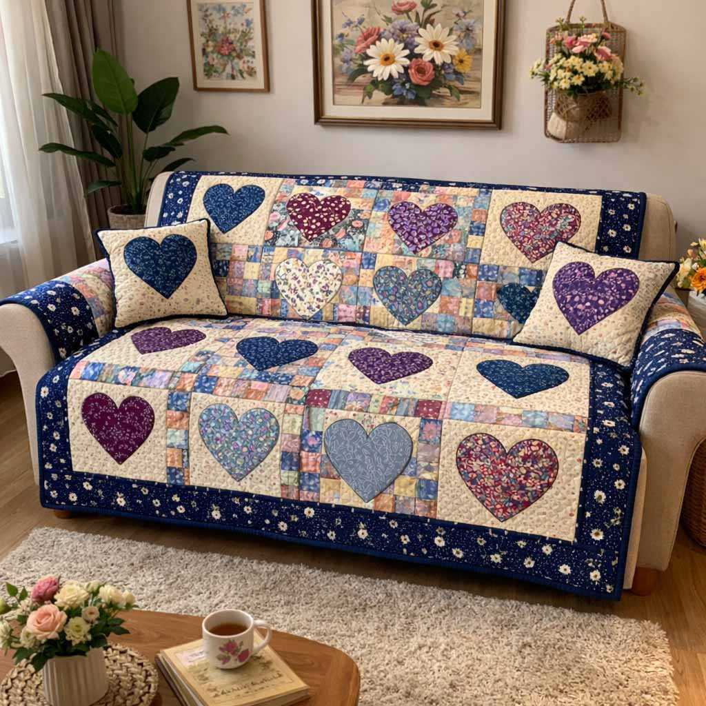 Country Garden Quilted Sofa Cover Nice Sofa Covers Cute Couple Gifts For Christmas - Tradiviet