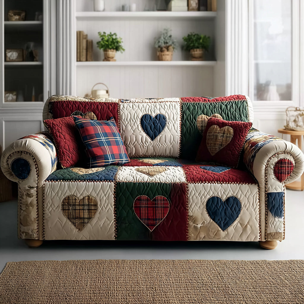 Country Heart Comfort Quilted Sofa Cover Couch And Sofa Covers Valentine Day Gifts For Grandma - Tradiviet