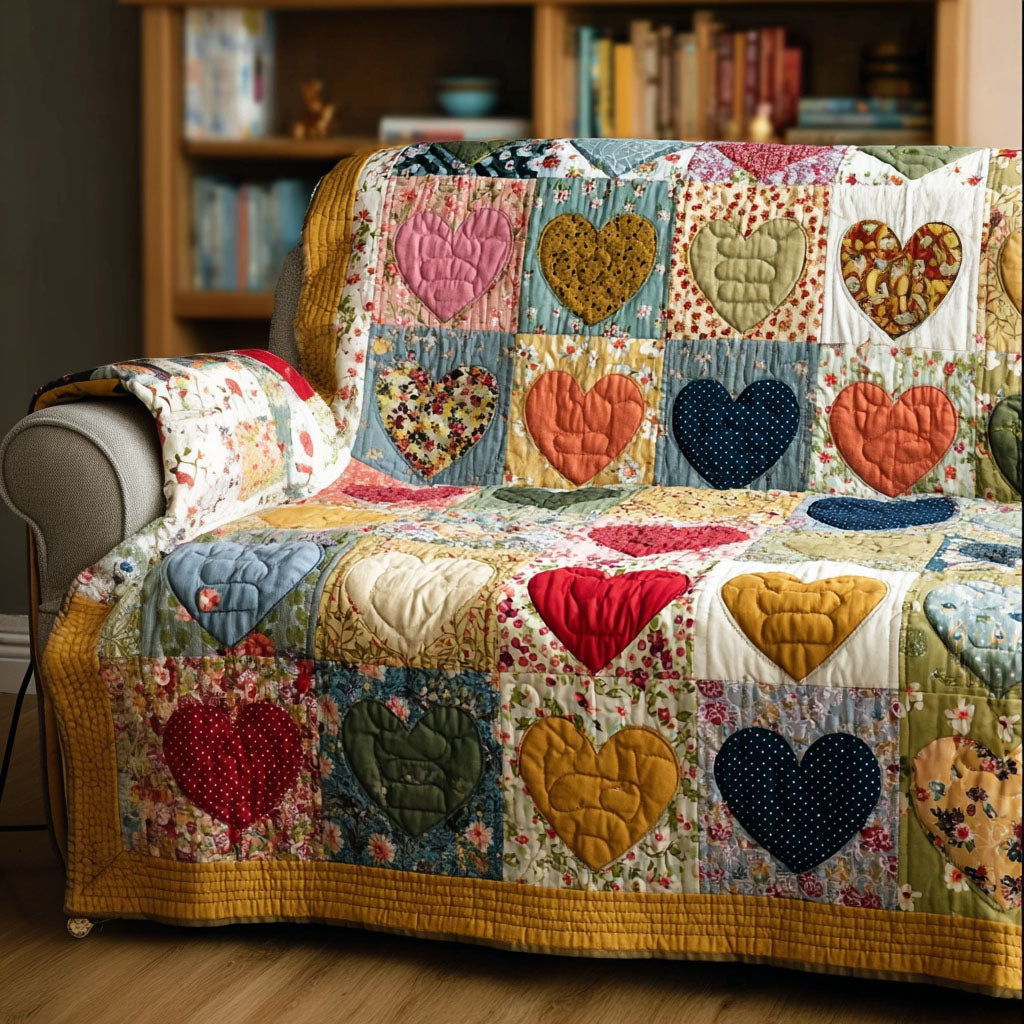 Country Heart Quilted Sofa Cover Simple Home Room Decor Perfect Housewarming Gift Ideas - Tradiviet