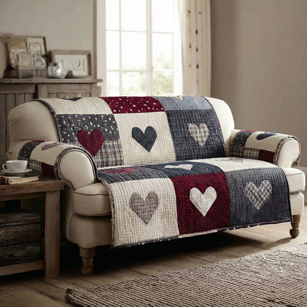Country Hearts Quilted Sofa Cover Living Room Decor Unique Home Decor Gifts - Tradiviet