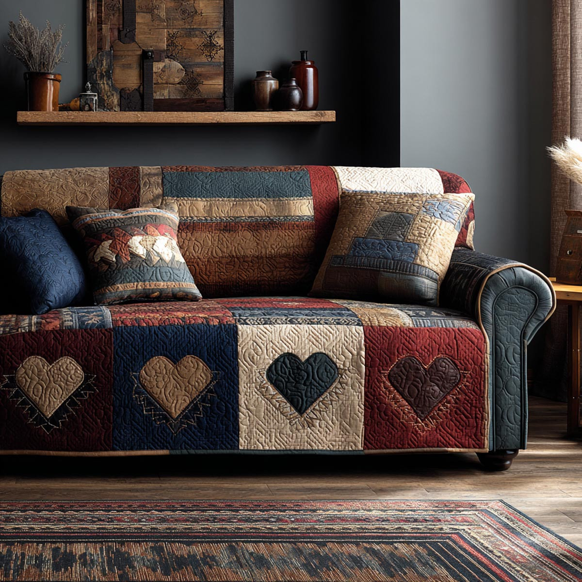 Country Hearts Quilted Sofa Cover The Best Couch Covers Corporate Valentine Day Gifts - Tradiviet
