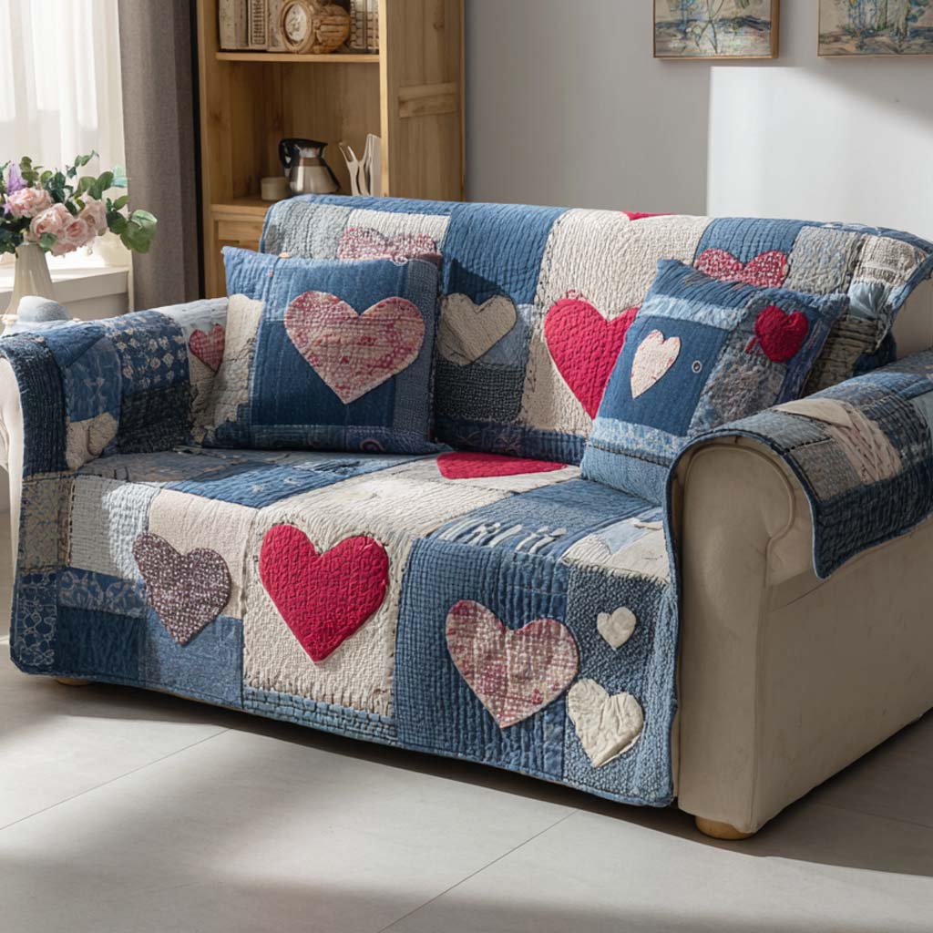 Country Love Patch Quilted Sofa Cover Room Decor Ideas Gift For House Lover - Tradiviet