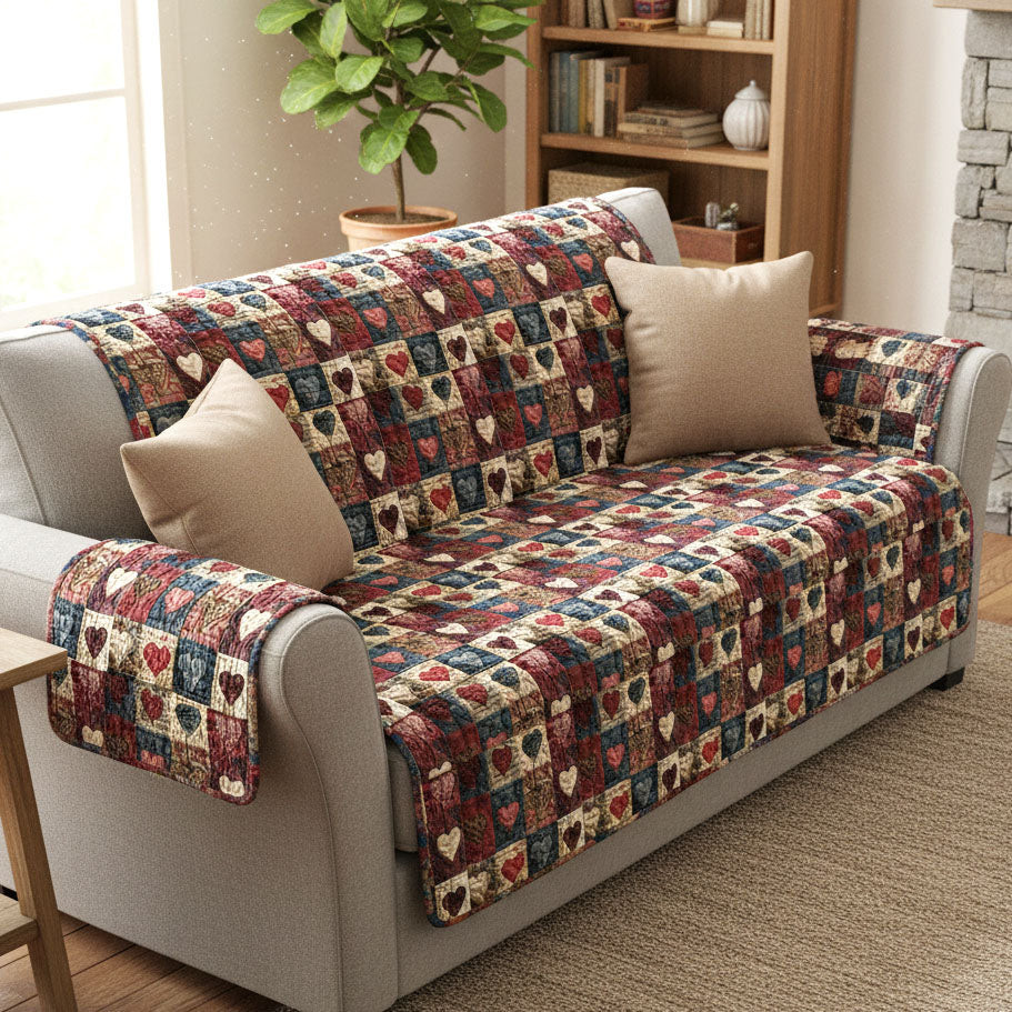 Country Mosaic Quilted Sofa Cover Best Couch Covers Family Valentine Day Gift Ideas - Tradiviet