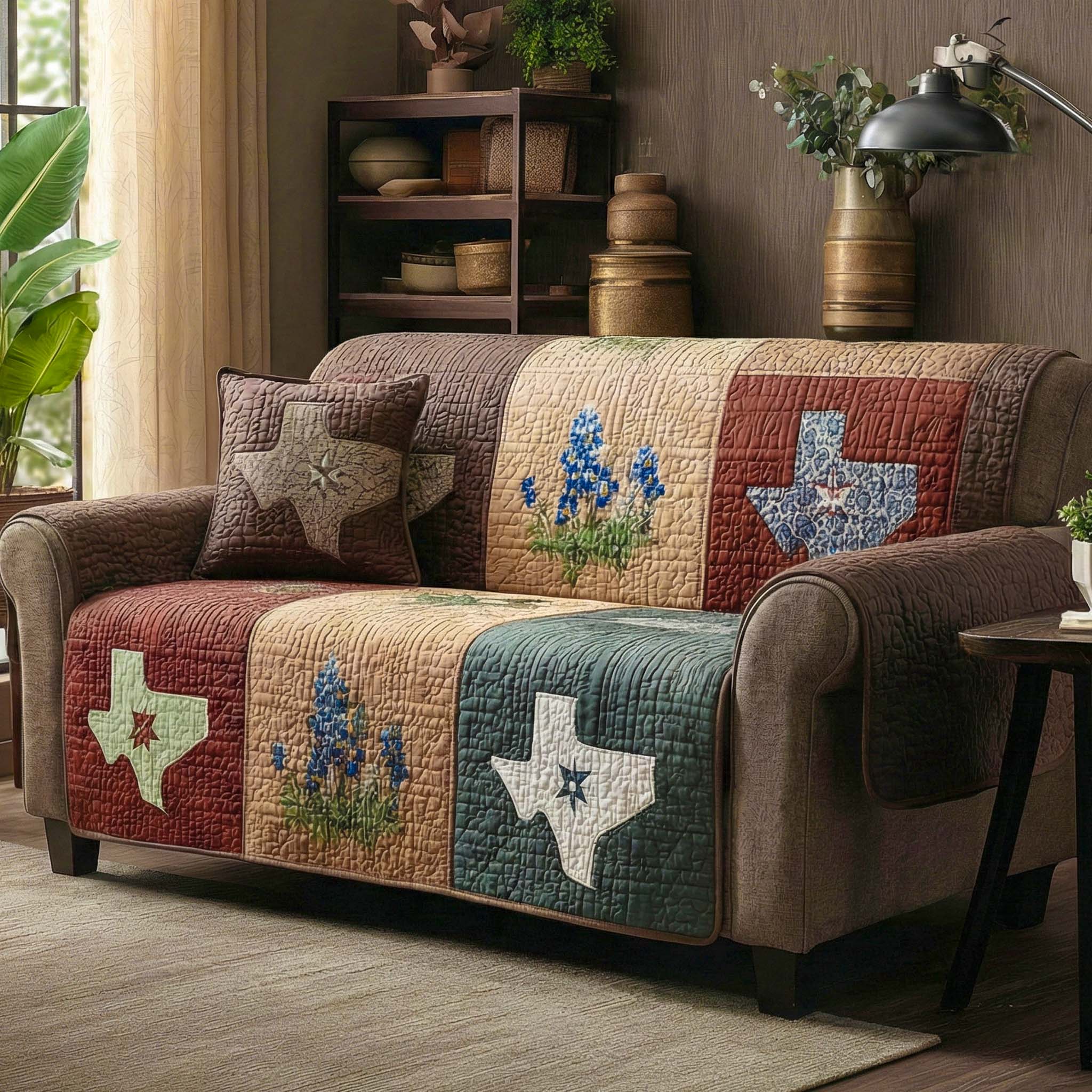 Country Patch Quilted Sofa Cover Furniture Protectors For Sofas Best Gifts From Texas - Tradiviet