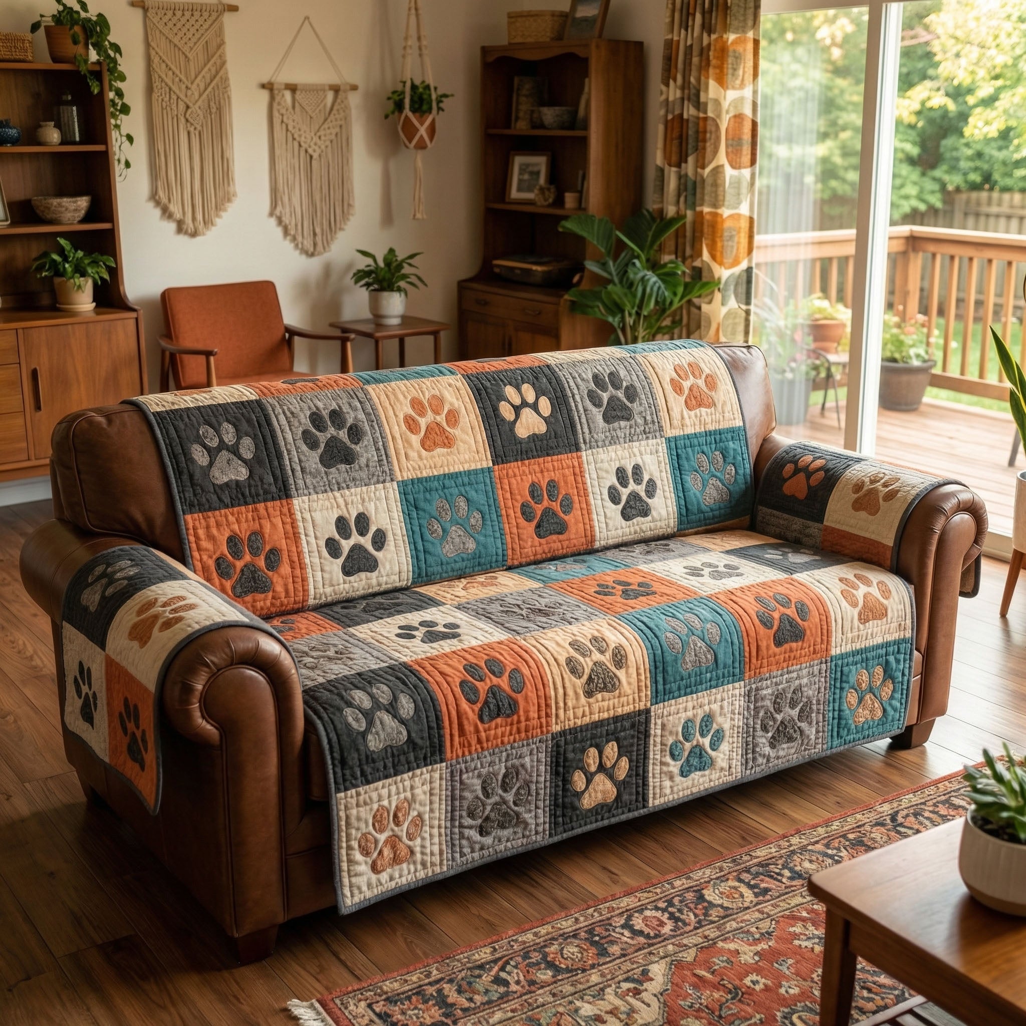 Country Pawprint Quilted Sofa Cover Room Room Decor Gift For Cozy Spaces - Tradiviet