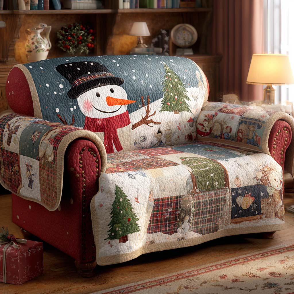 Country Red Snowman Quilted Sofa Cover Christmas Living Room Decor Christmas Ideas For Family - Tradiviet