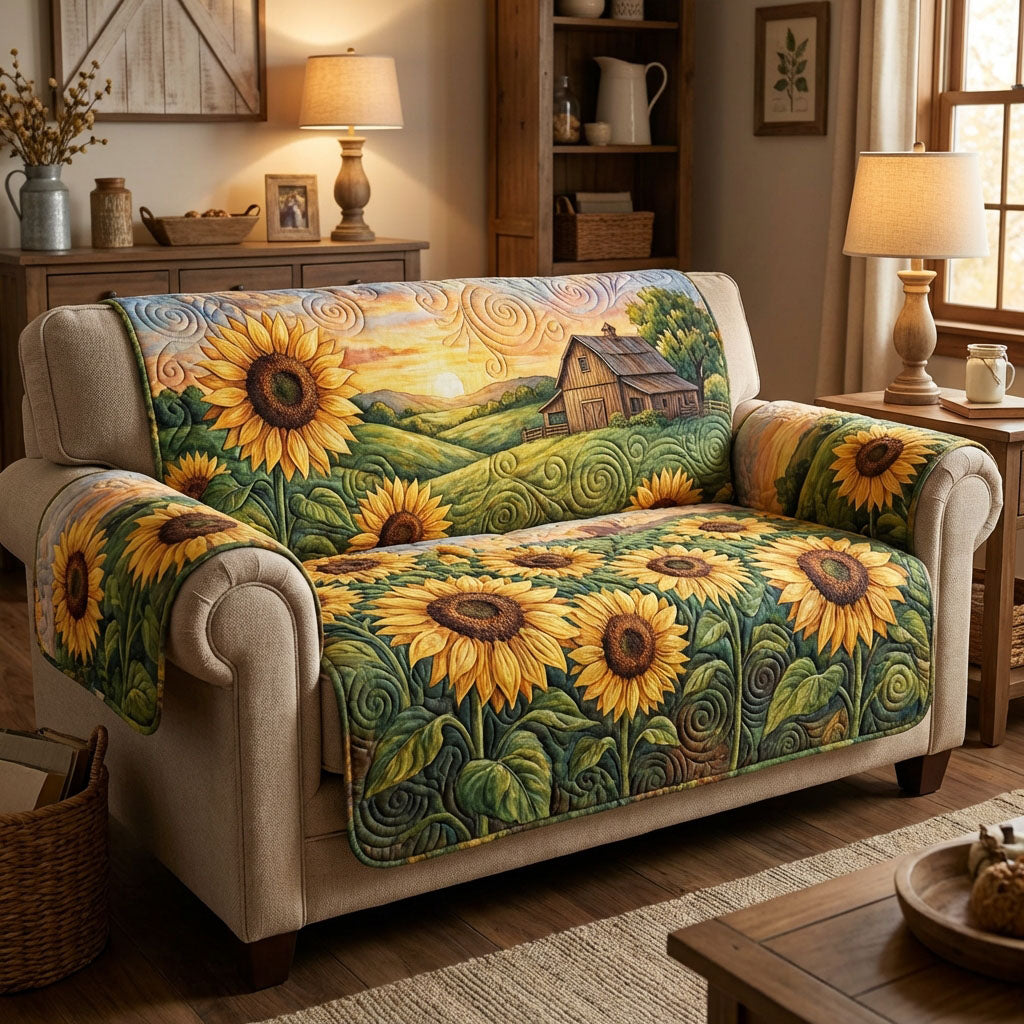Country Sun Farm Quilted Sofa Cover Beautiful Sofa Covers Sunflower Gift Items - Tradiviet