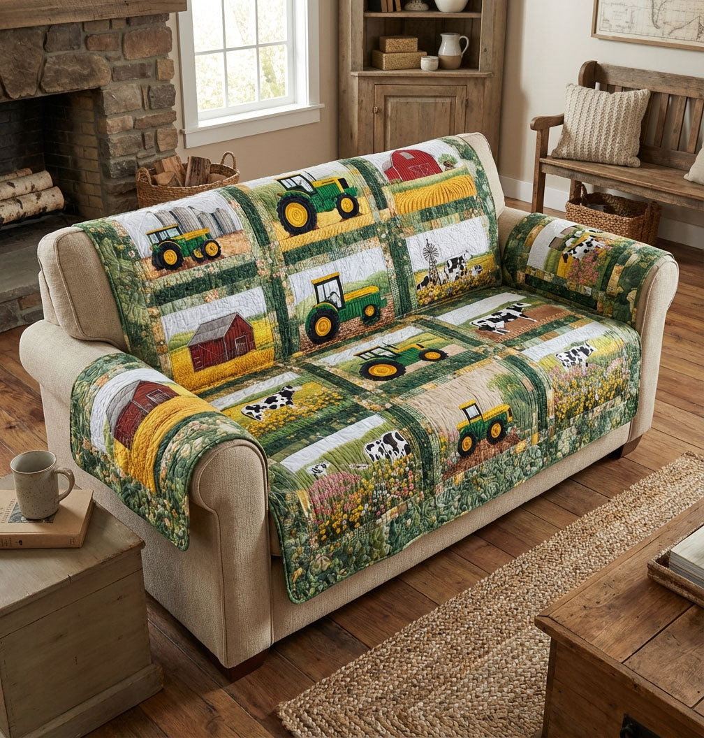 Country Tractor Trail Quilted Sofa Cover Living Room Decor Ideas Sunflower Birthday Gifts - Tradiviet