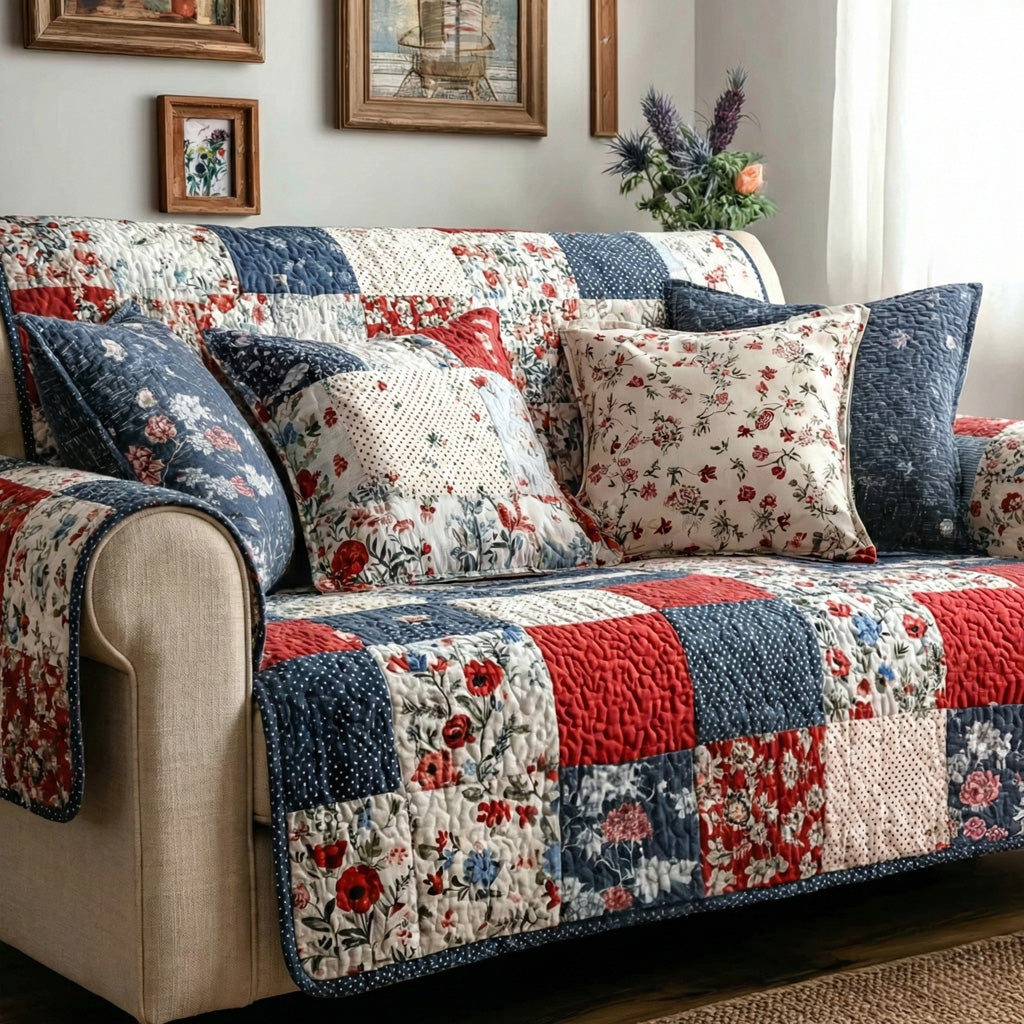 Country Union Quilted Sofa Cover Farmhouse Room Decor Home Gifts For Her - Tradiviet