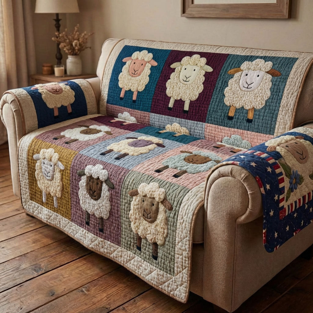 Country Wool Quilted Sofa Cover Cute Sofa Slipcovers Gifts For A Sheep Farmer - Tradiviet