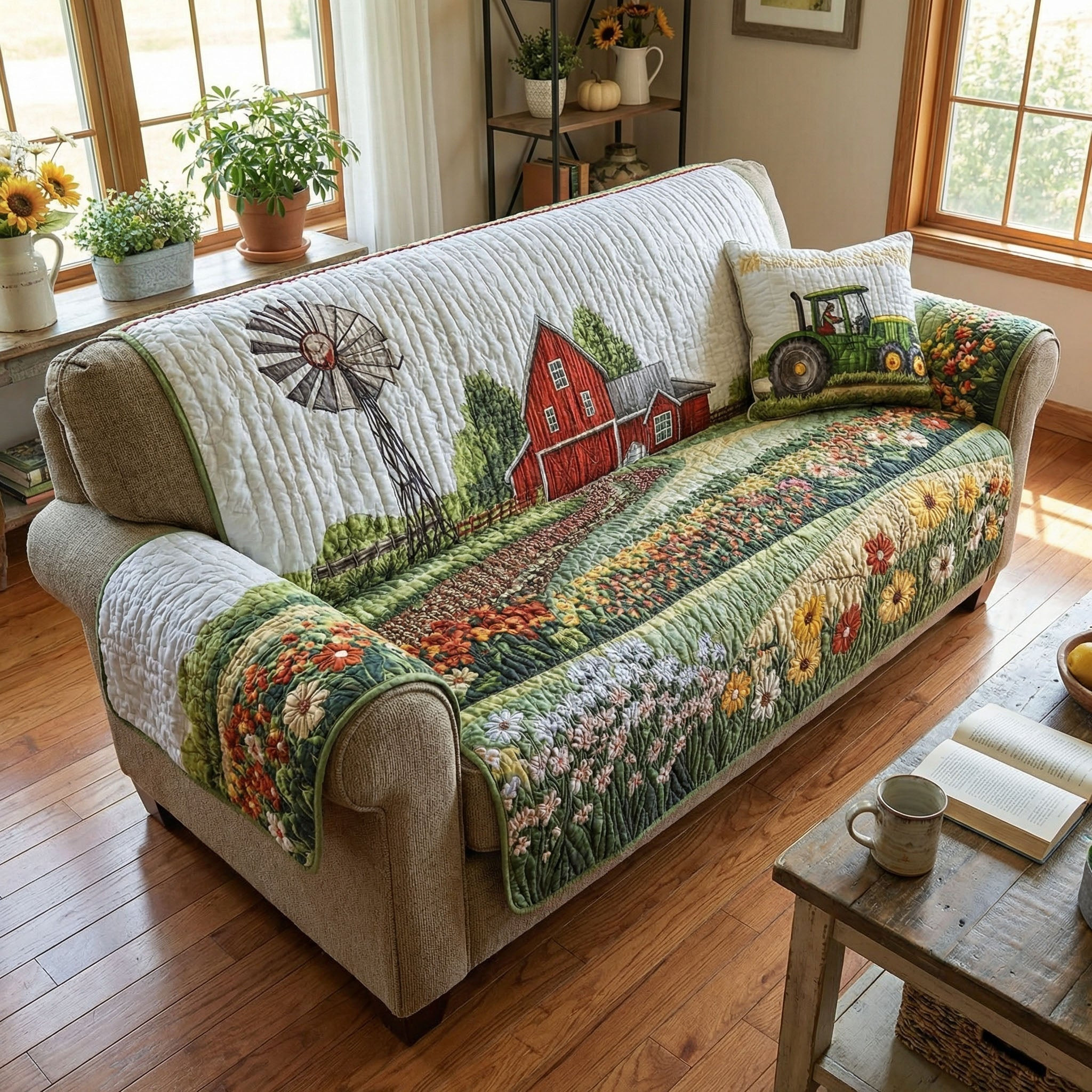 Countryside Comfort Quilted Sofa Cover Seat Covers For Couches Sunflower Items For Gifts - Tradiviet