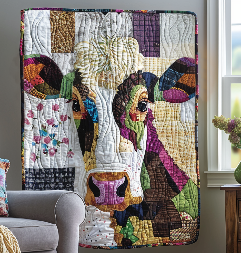 Cow Mosaic Quilted Blanket America's 250 Birthday Gift For Patriots - Tradiviet