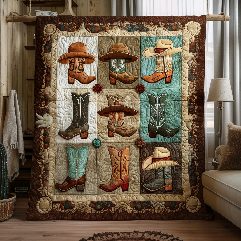Cowboy Boot Chronicles Quilted Blanket America's Birthday Gifts For 4Th Of July - Tradiviet