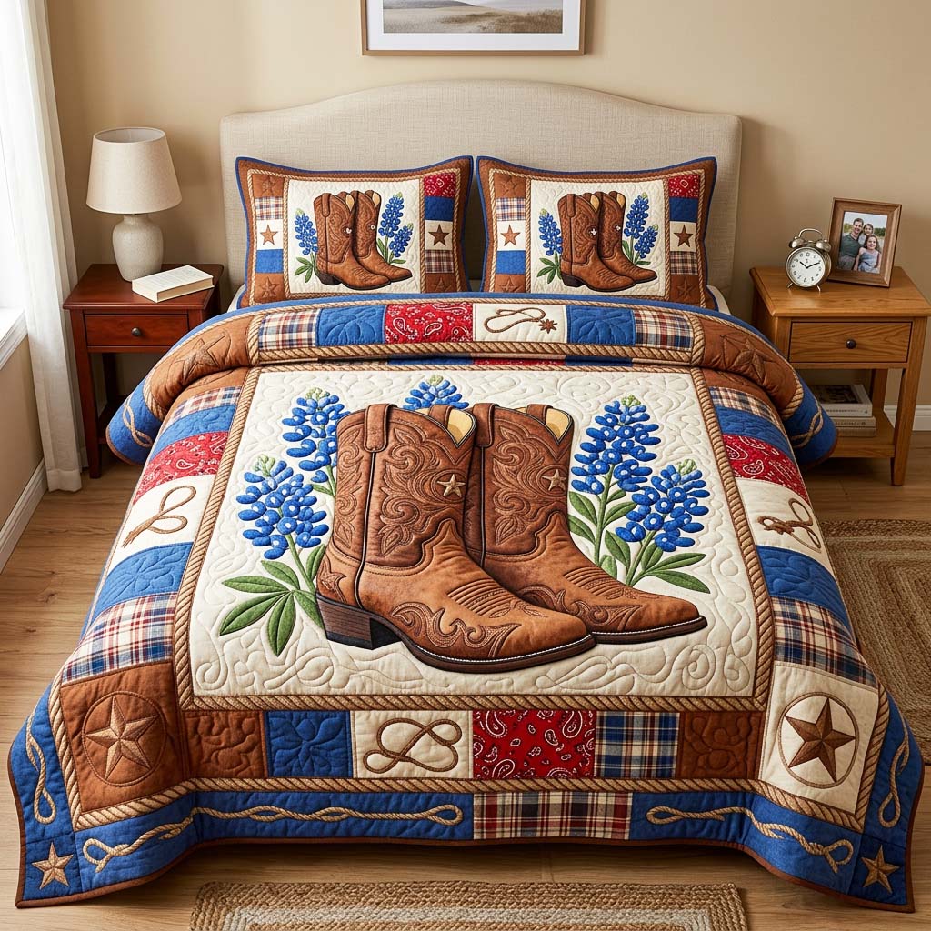 Cowboy Boots Quilted Bedding Set Cowboy Boots Escape Gift For Cowboy Boots - Tradiviet