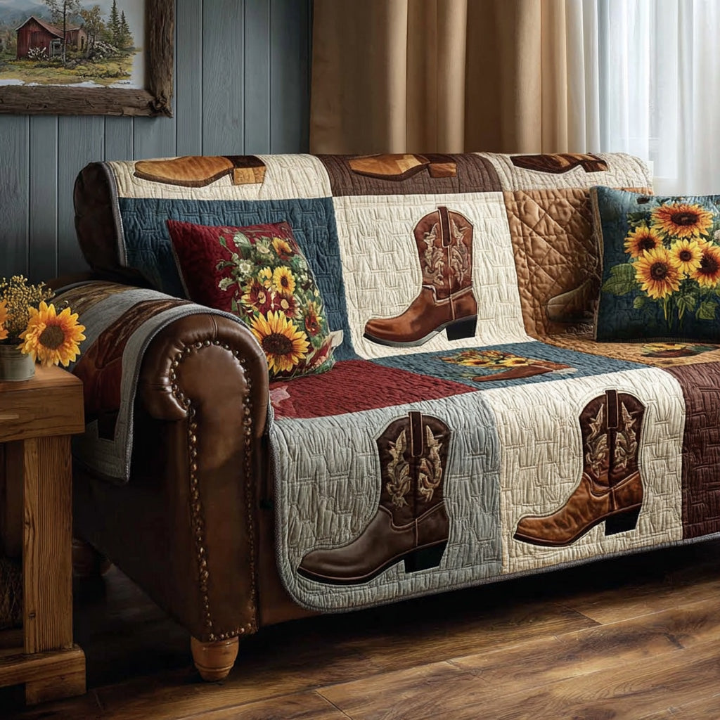 Cowboy Boots Quilted Sofa Cover Holiday Home Room Decor Home Gift For Him - Tradiviet