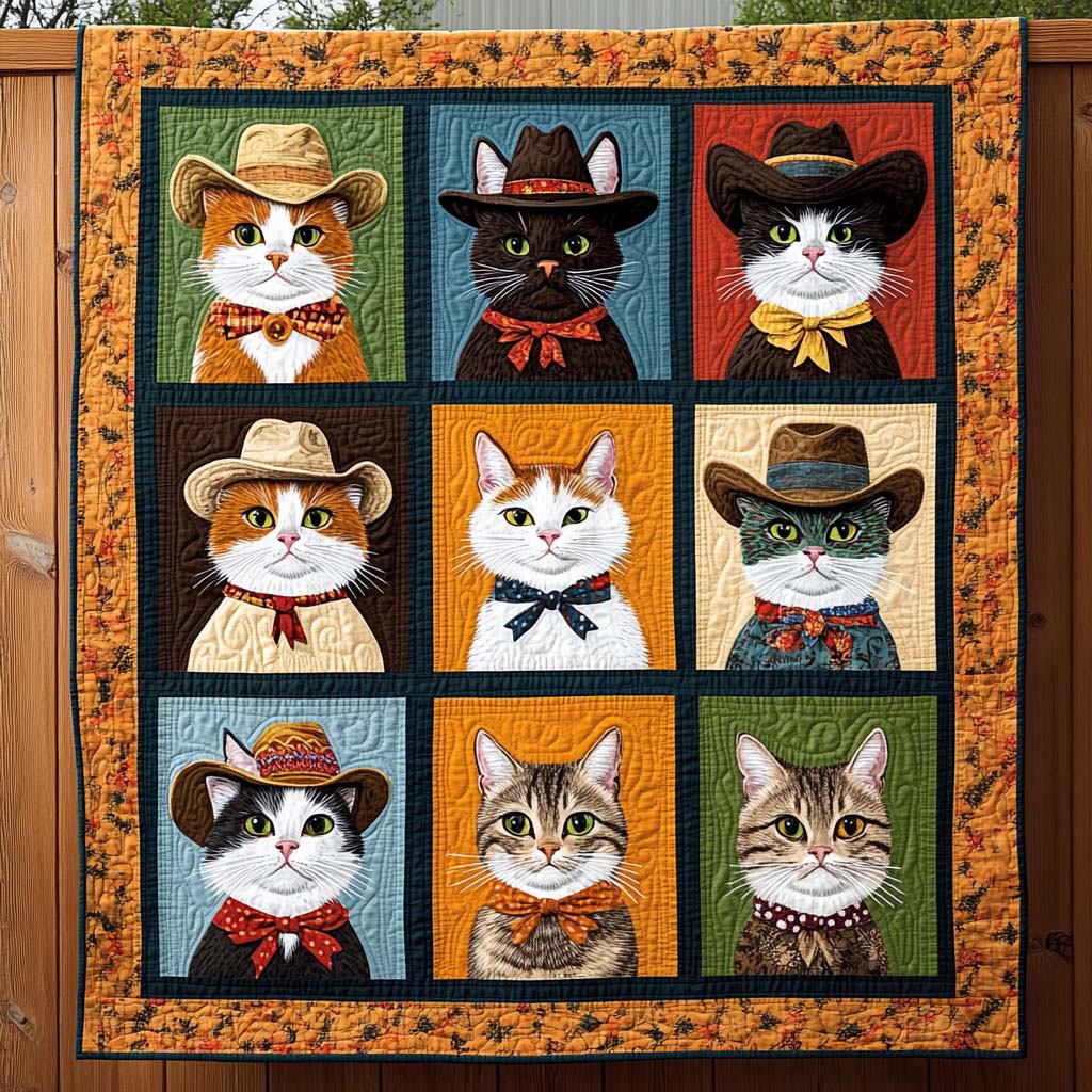 Cowboy Cats Quilted Blanket American 250 Years Birthday Gifts For Independence Day - Tradiviet