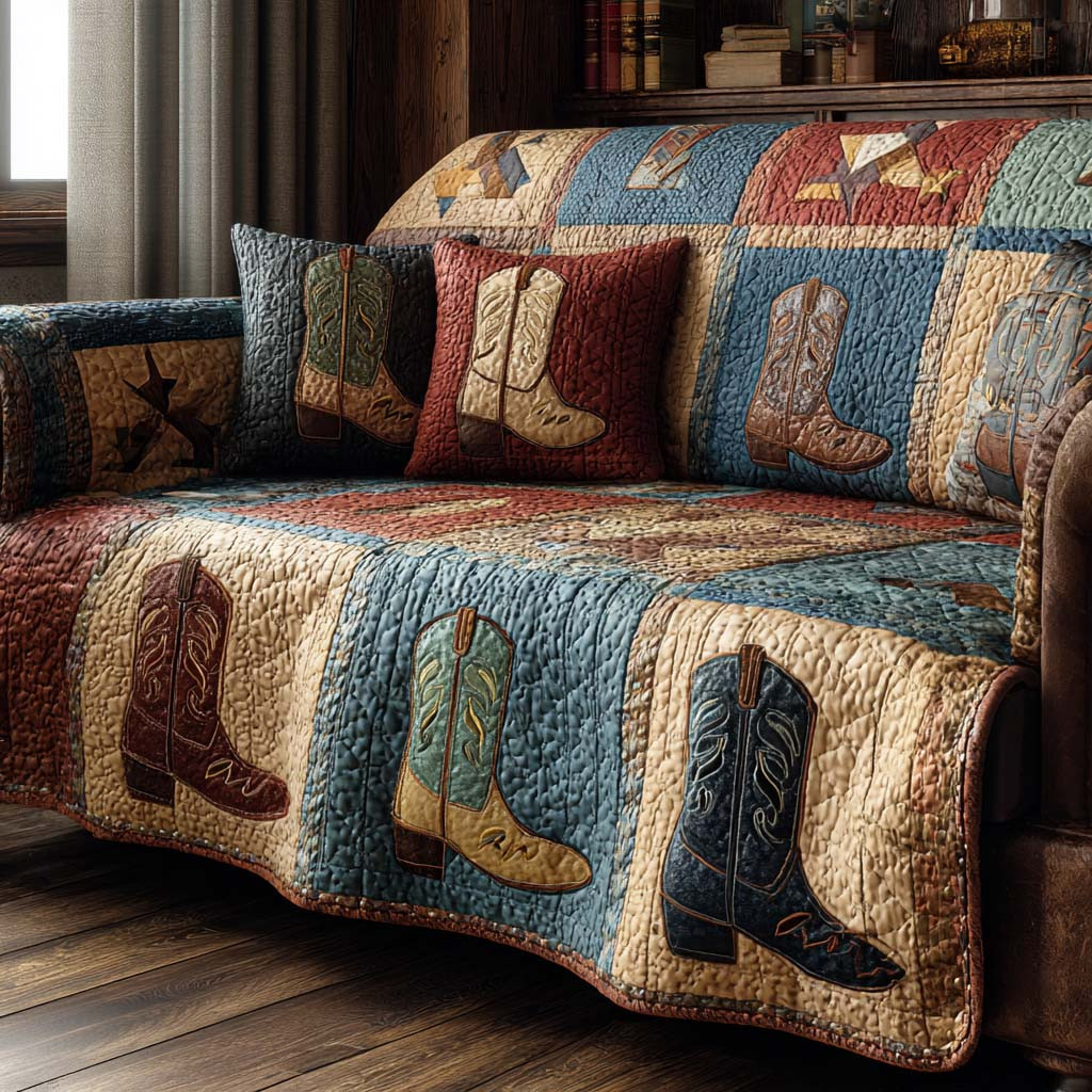 Cowboy Classics Grid Quilted Sofa Cover Furniture Couch Covers Old Western Gifts - Tradiviet