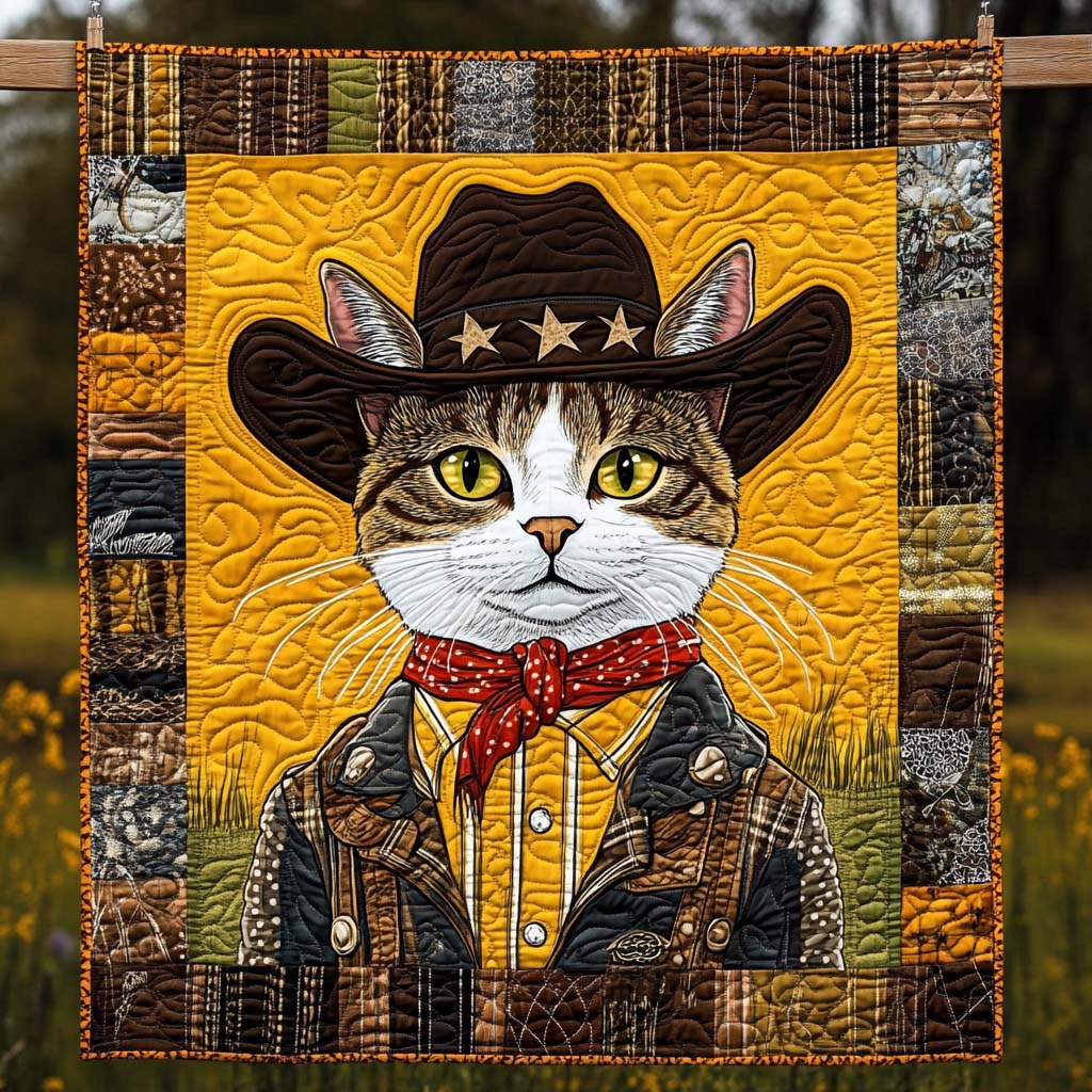 Cowboy Kitty Quilted Blanket Independence Day Gift For Husband - Tradiviet