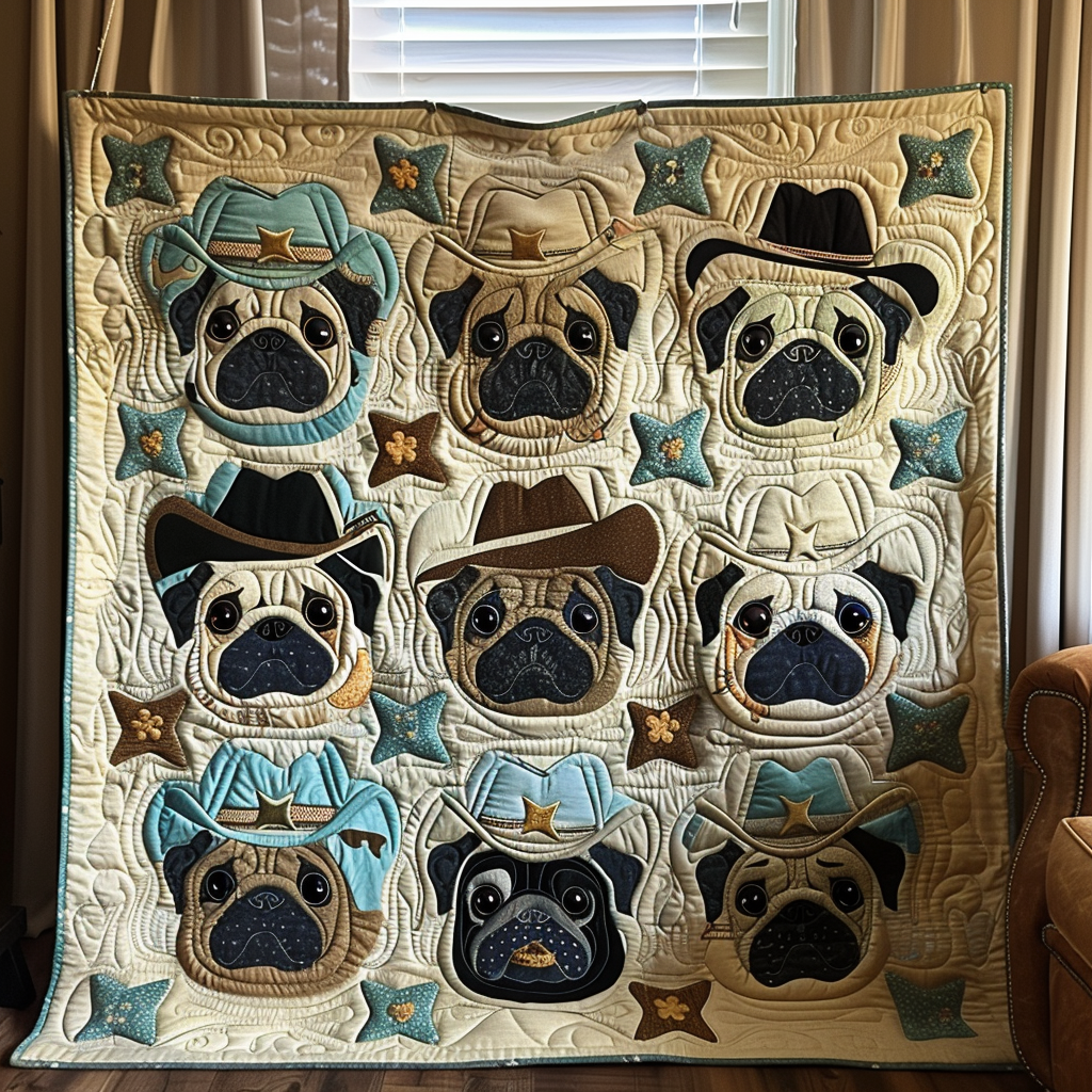 Cowboy Pug Quilted Blanket July 4 Apparel Gift For Brother - Tradiviet