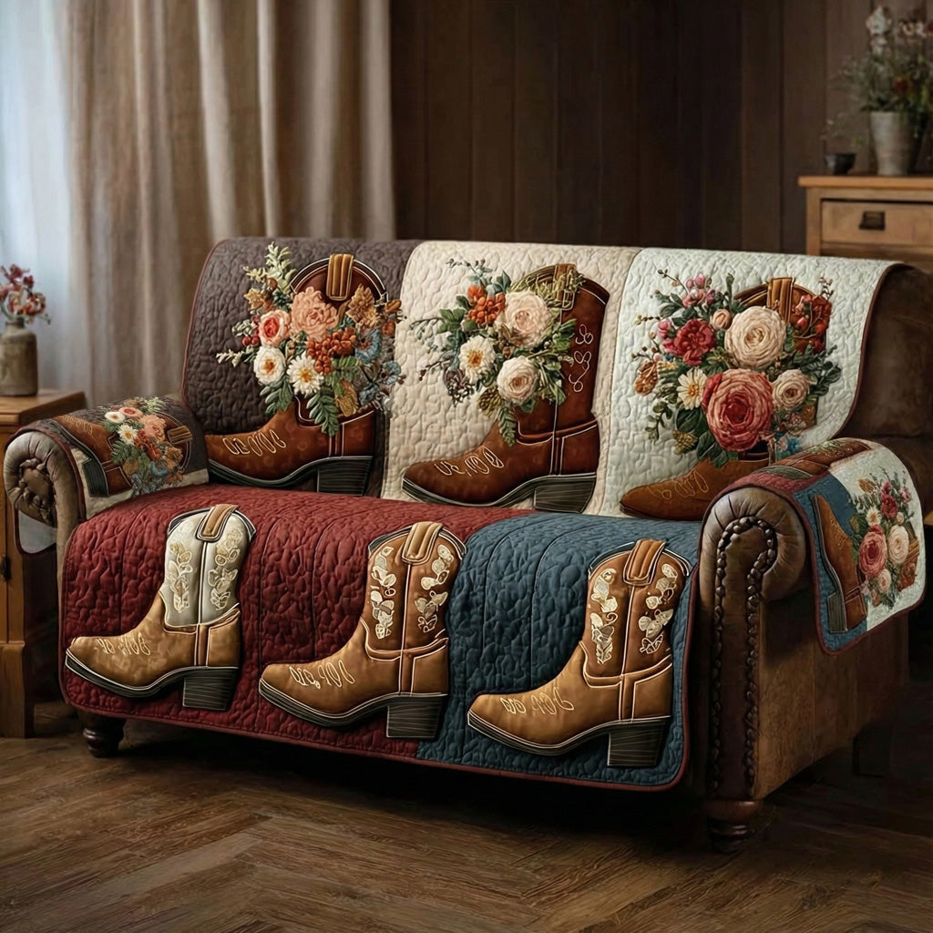 Cowgirl Bloom Boots Quilted Sofa Cover Seasonal Home Room Decor Home Gifts For Her - Tradiviet